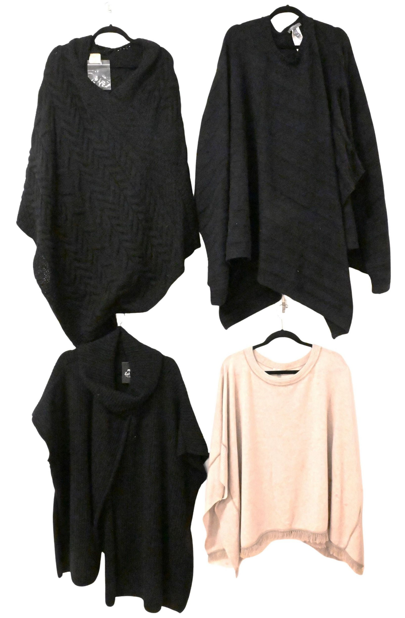 Group of Four Capes / Shawls: Group of Four Capes / Shawls to include wrap London grey cape, Lisa Rinna collection, Merino wool sweater / cape kilronan kit wear, Vince cardigan with original tags marked $295