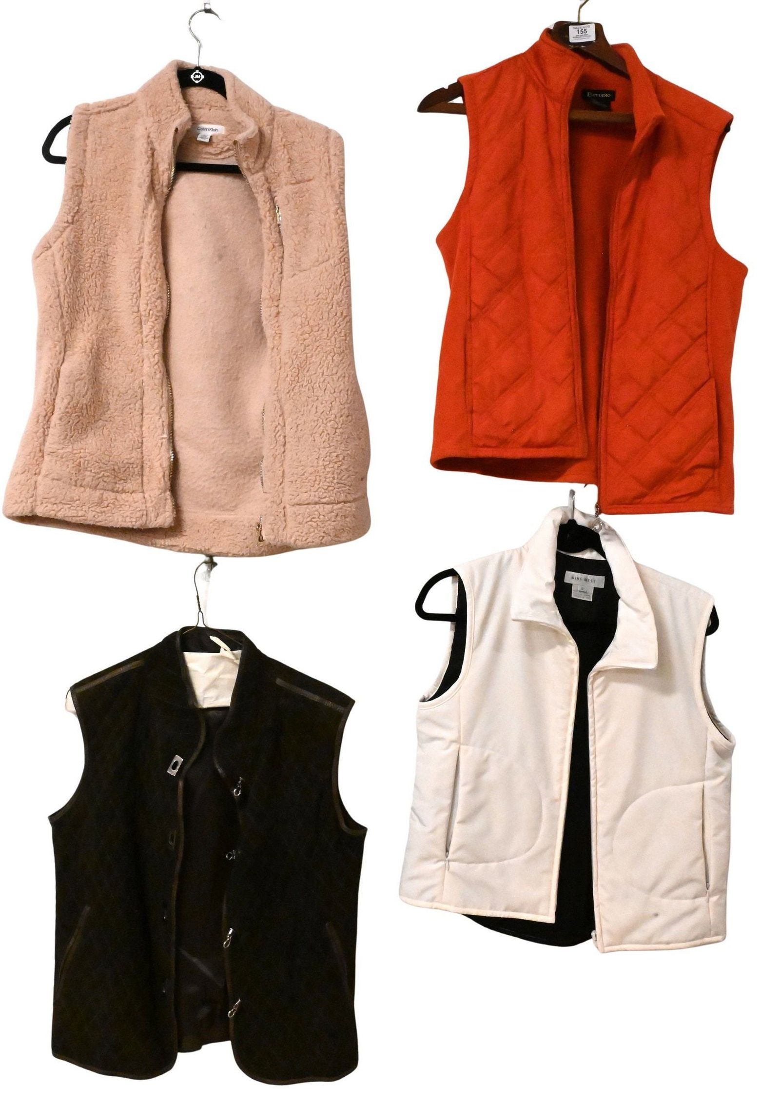 Group of Four Women's Vests: Group of Four Women's Vests to include various colors and materials, brands such as: Rossi & Caruso,Nine West, Eestudio, and Calvin Klein, sizes Small through Large