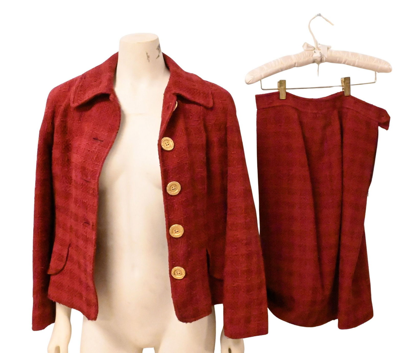 Vintage Christian Lacroix Tweed Coat and Skirt In Burgundy: Vintage Christian Lacroix Tweed Coat and Skirt in Burgundy size 40