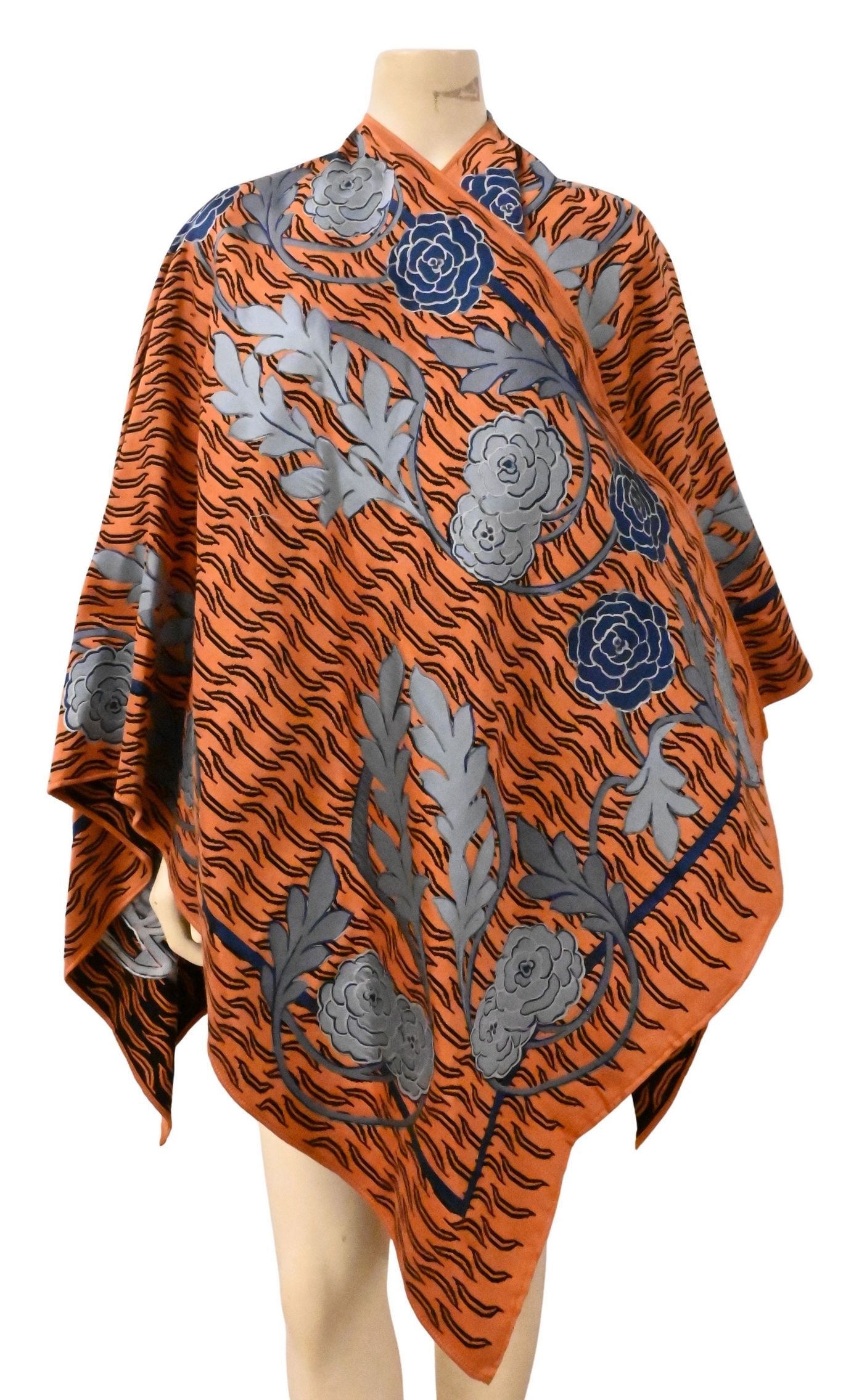 Etro Floral Print Cape in Orange and Blue: Etro Floral Print Cape in Orange and Blue retails for about $1,200