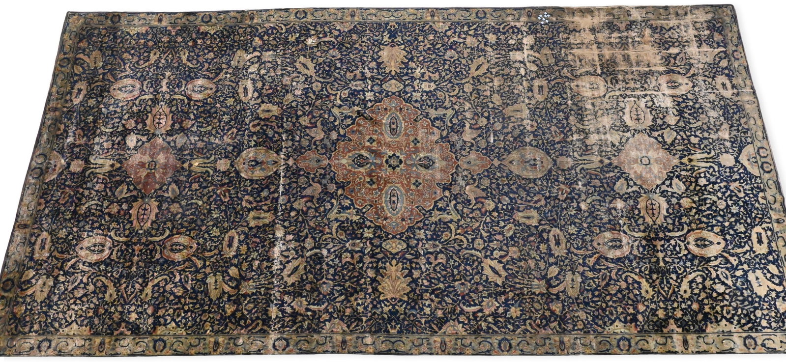 Oriental Room Size Carpet: Oriental Room Size Carpet low pile, areas of wear throughout 9' 3" x 19'