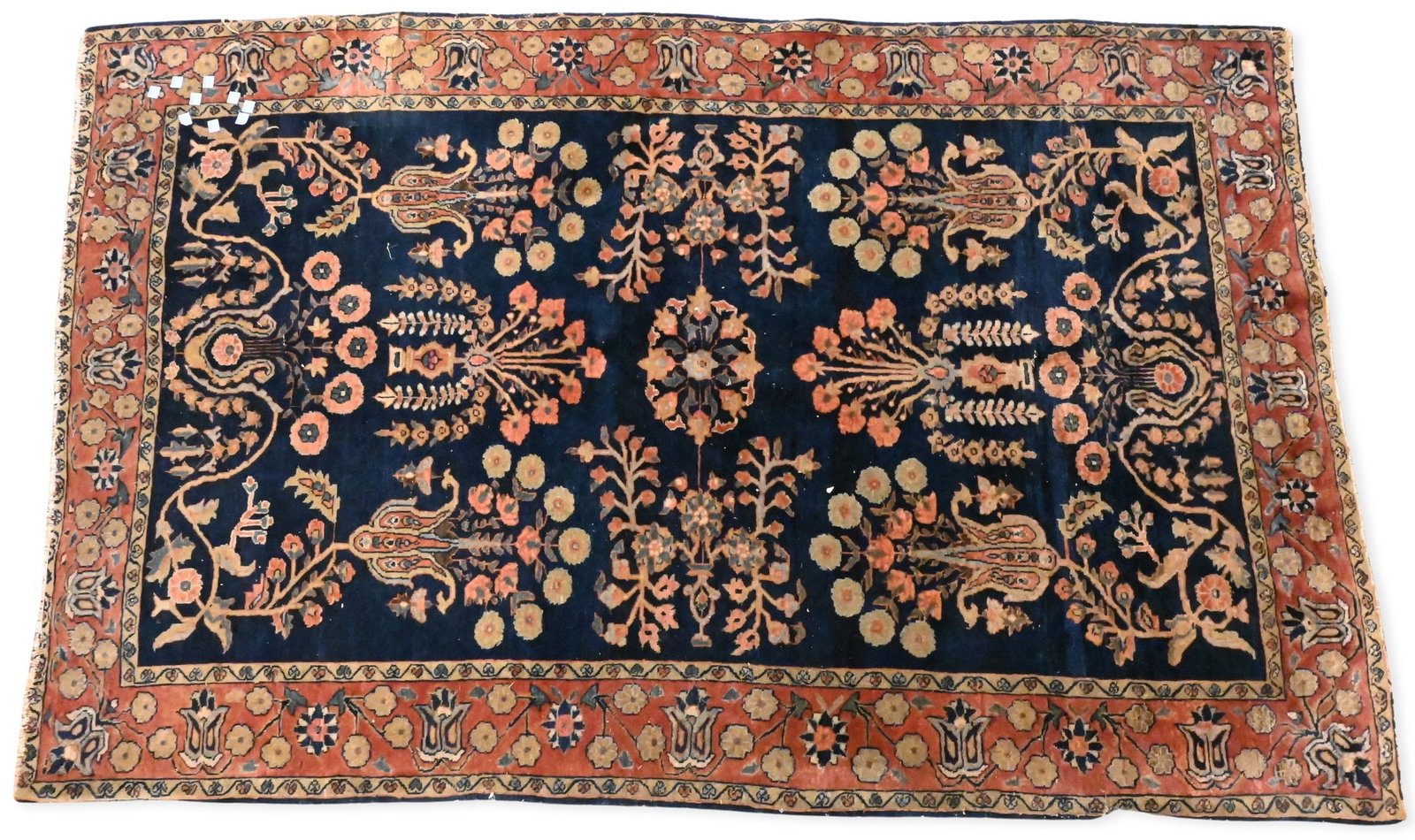 Sarouk Oriental Throw Rug: Sarouk Oriental Throw Rug multiple cuts to one end 4' x 6' 5"
