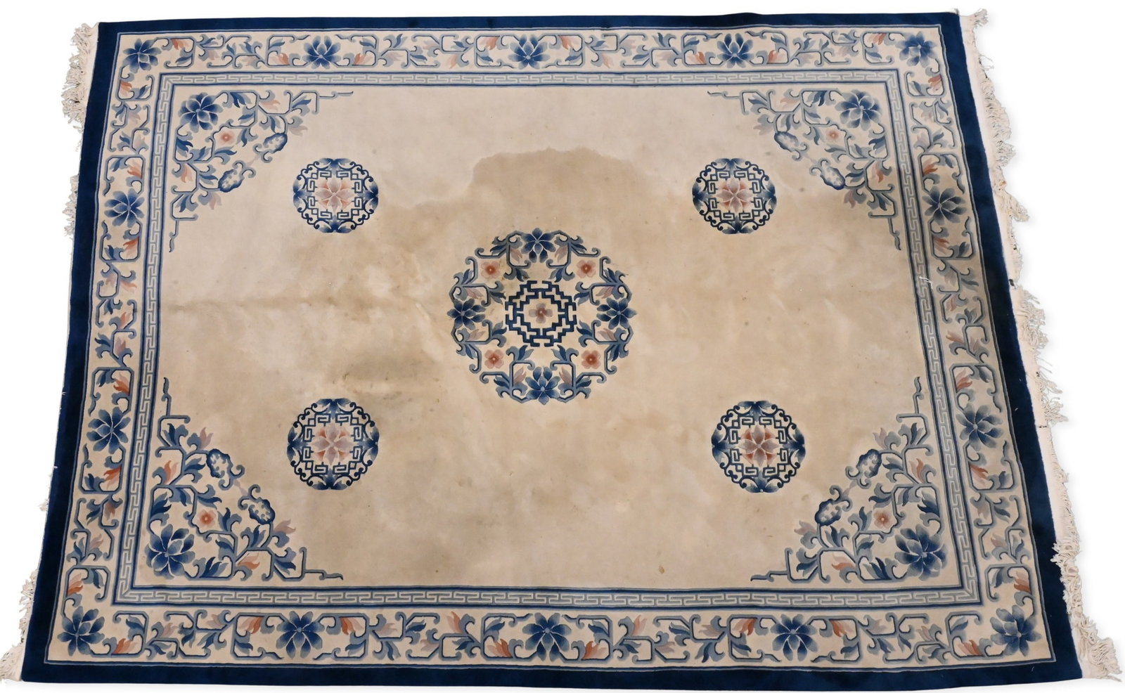 Chinese Oriental Room Size Carpet: Chinese Oriental Room Size Carpet heavy staining 9' x 12'