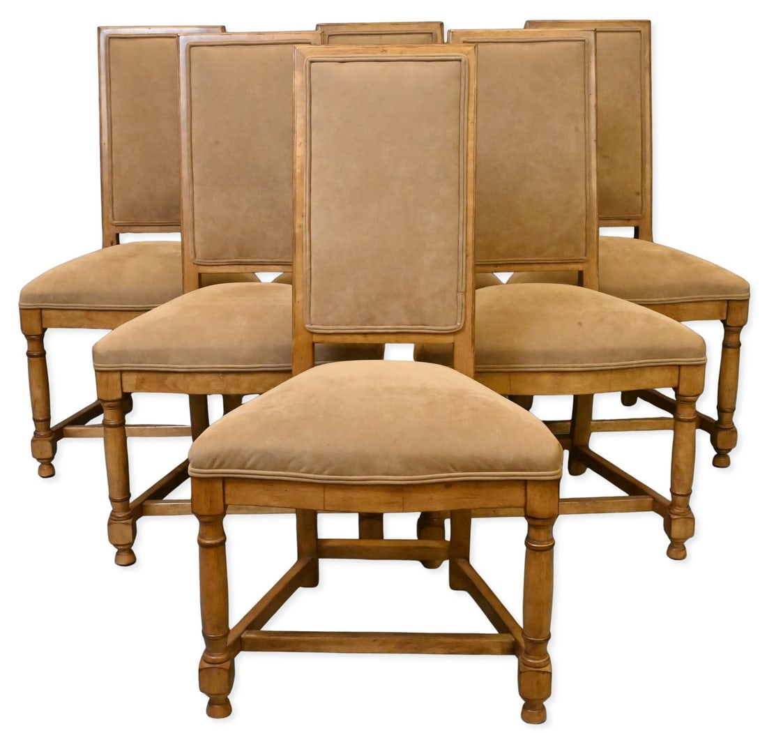 Set of Six Century Suede Upholstered Dining Chairs: Set of Six Century Suede Upholstered Dining Chairs high backs, wood frames height 41 inches, width 23 1/2 inches