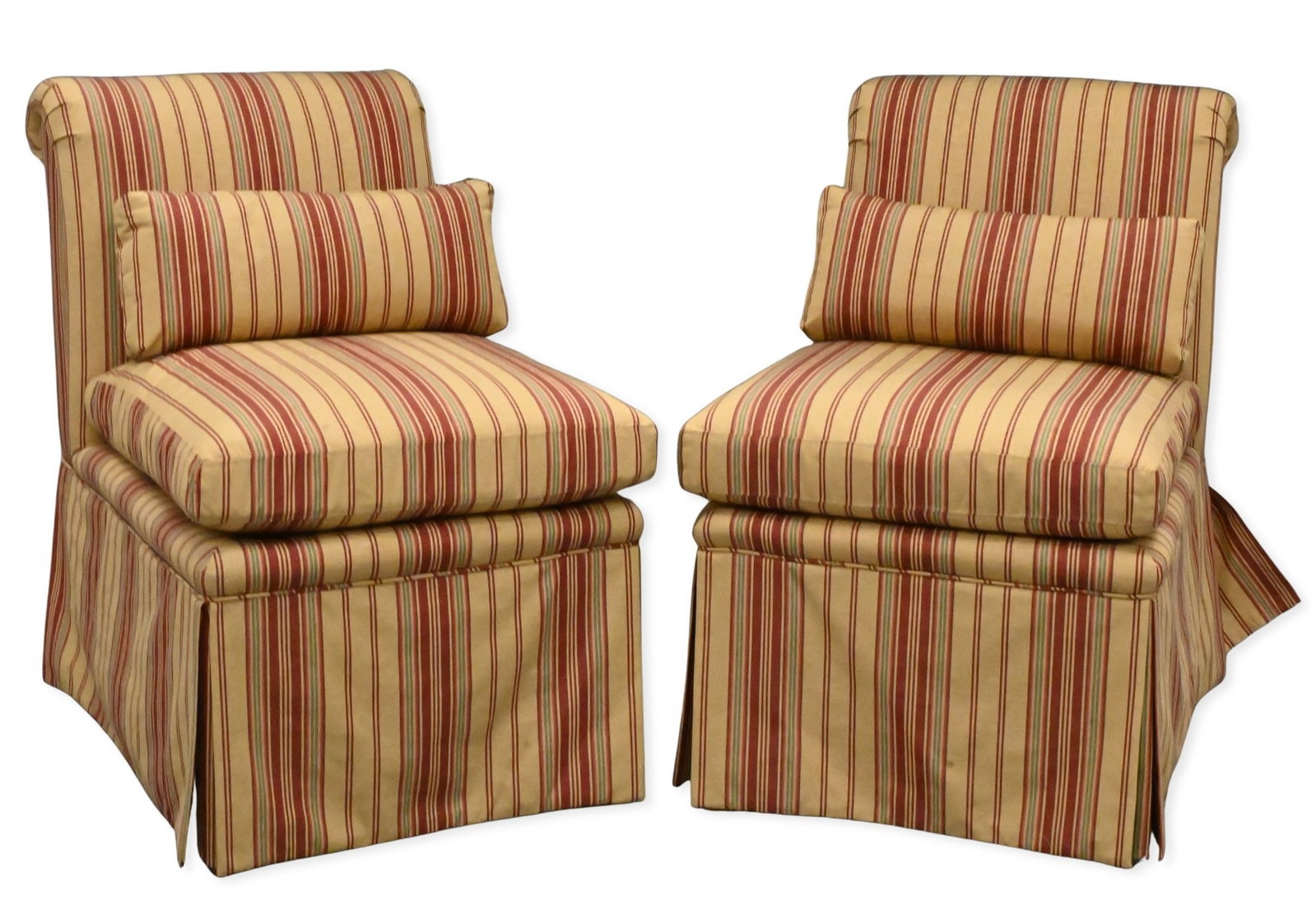 Pair of Custom Upholstered Striped Slipper Chairs (1 of 5)