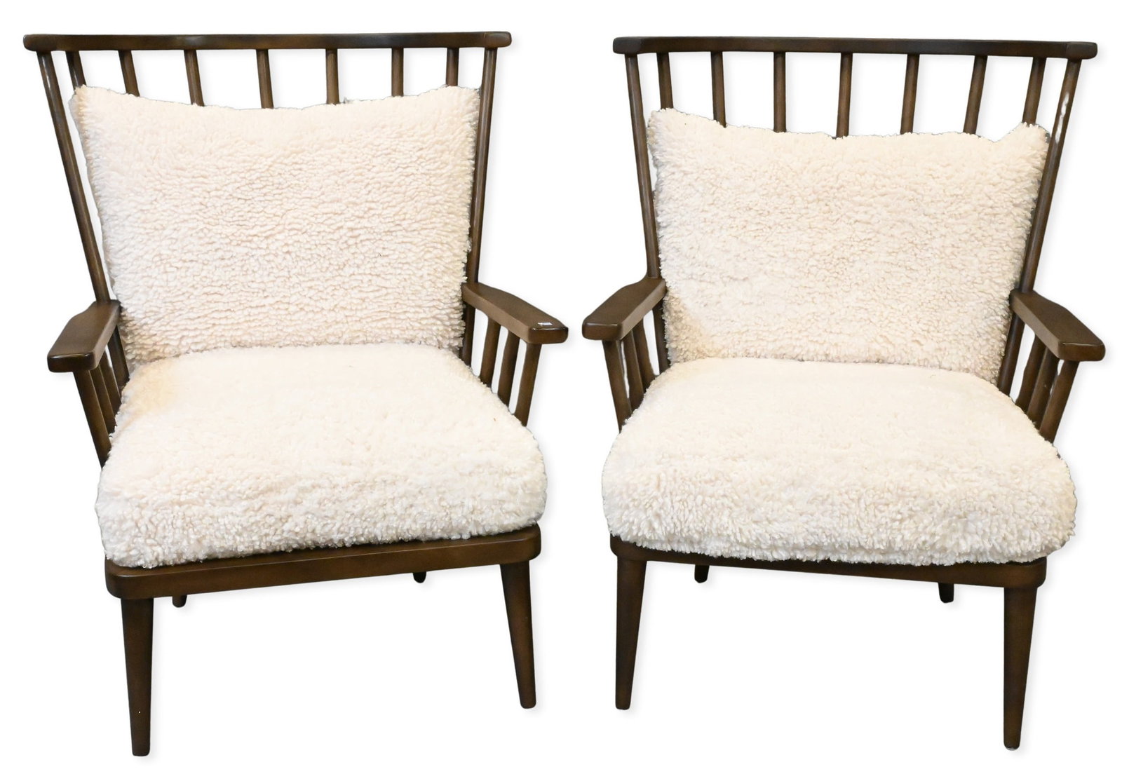 Pair of Four Hands "Graham" Lounge Chairs: Pair of Four Hands "Graham" Lounge Chairs having Faux Mongolian Shearling cushions retails for $1,600 each chair height 42 1/2 inches, width 26 inches, depth 36 inches