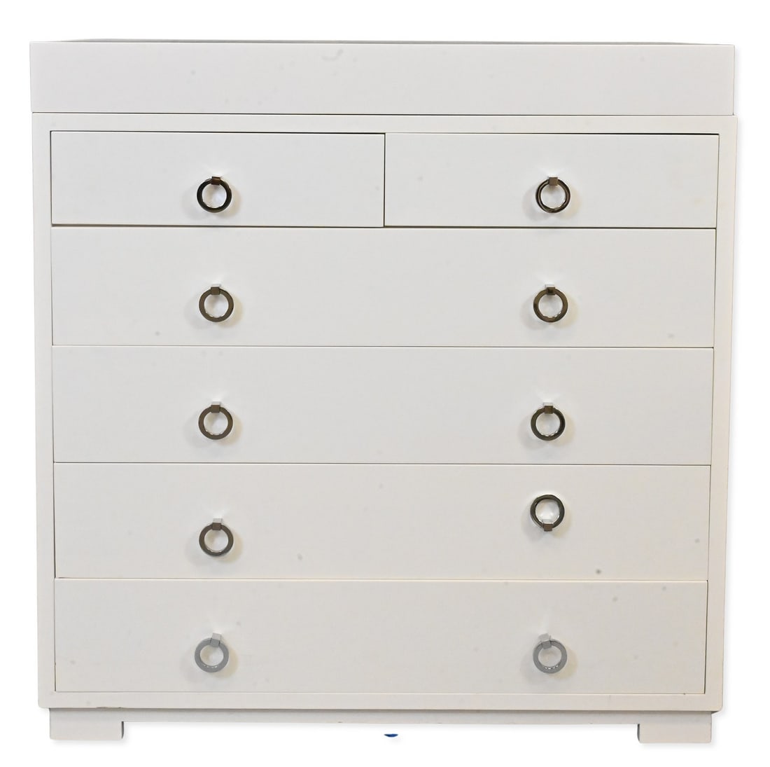 White Contemporary Lacquer Dresser: White Contemporary Lacquer Dresser having two short over four long drawers, having pink drawer interior height 42 inches, top 20" x 40 1/4"