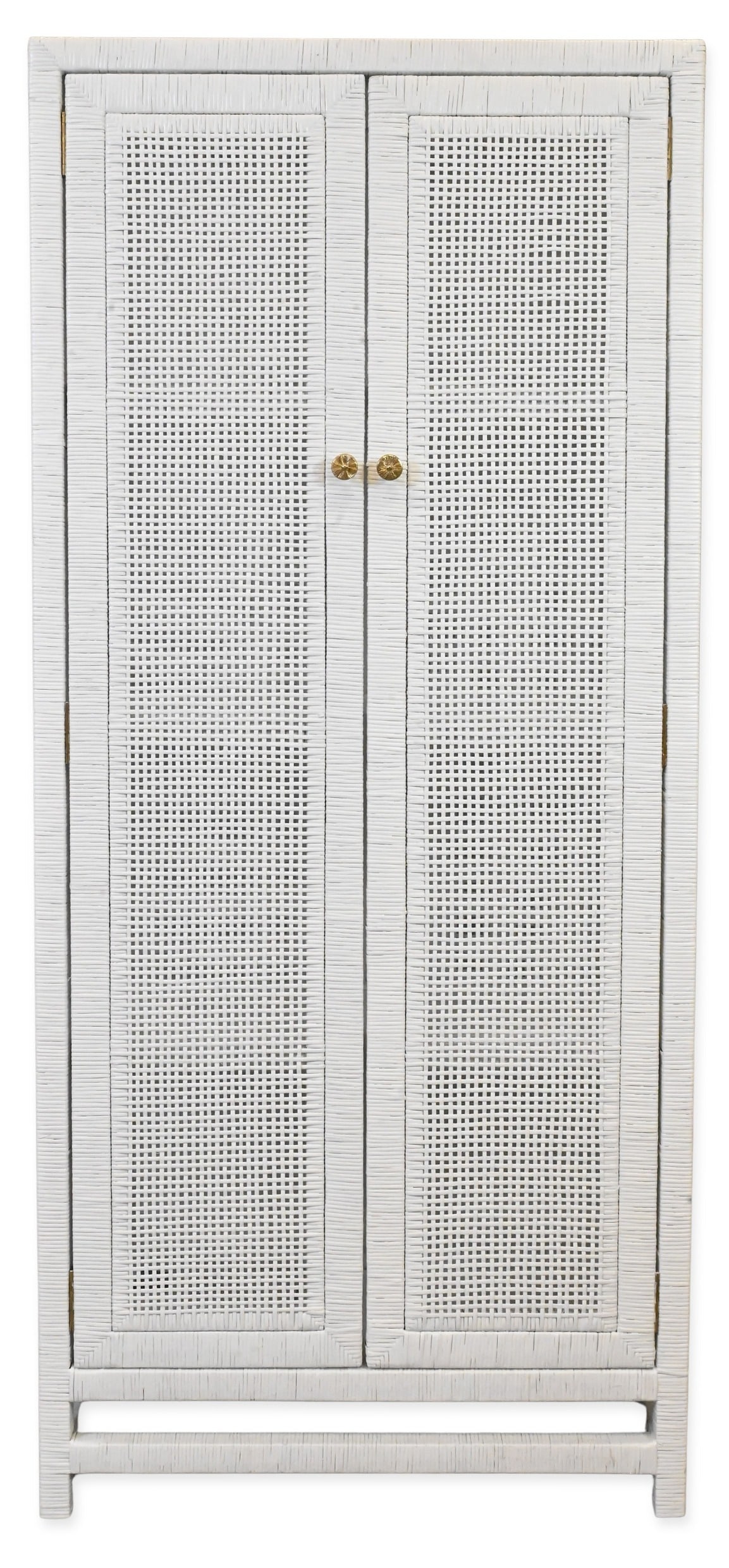 White Wicker Cabinet: White Wicker Cabinet having two doors opening to three interior fitted shelves height 72 inches, width 32 inches, depth 16 inches