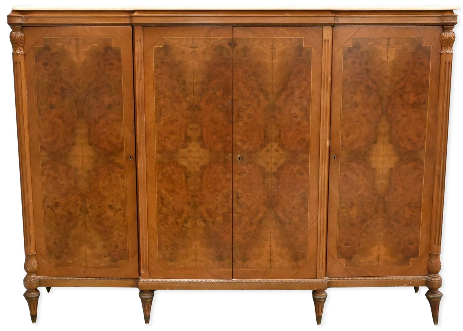 Louis XVI Style Four Door Cabinet having Marble Top: Louis XVI Style Four Door Cabinet having Marble Top height 60 inches, length 78 inches, depth 18 inches