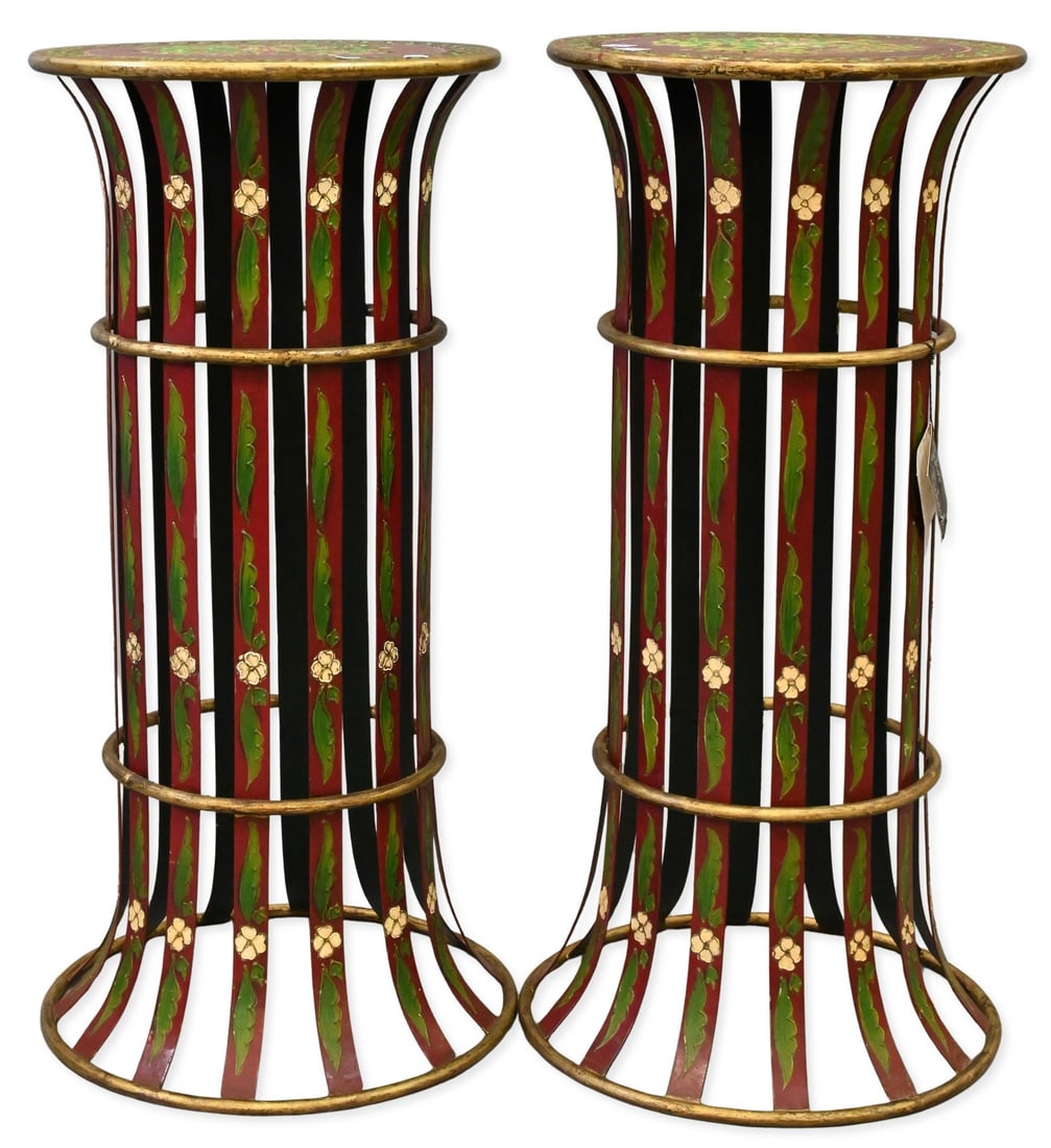 Pair of John Richard Painted Fern Stands: Pair of John Richard Painted Fern Stands having openwork body ending in flared base height 28 1/2 inches, diameter 13 inches