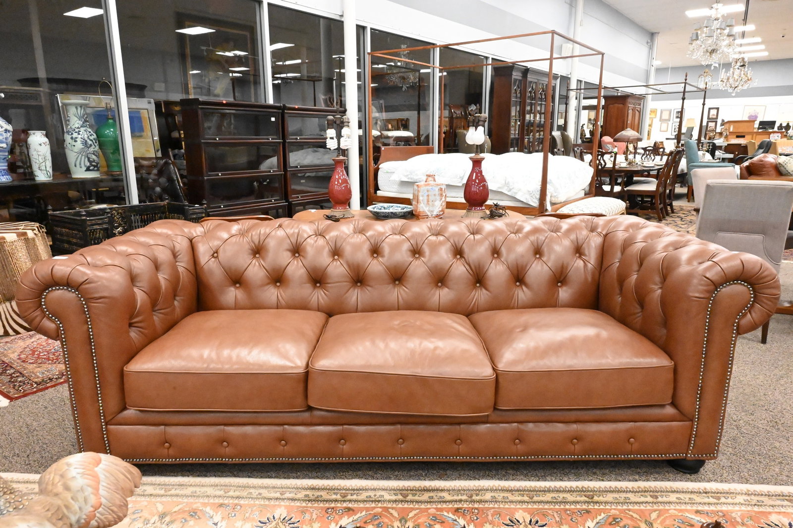 Leather Upholstered Chesterfield Sofa - 2