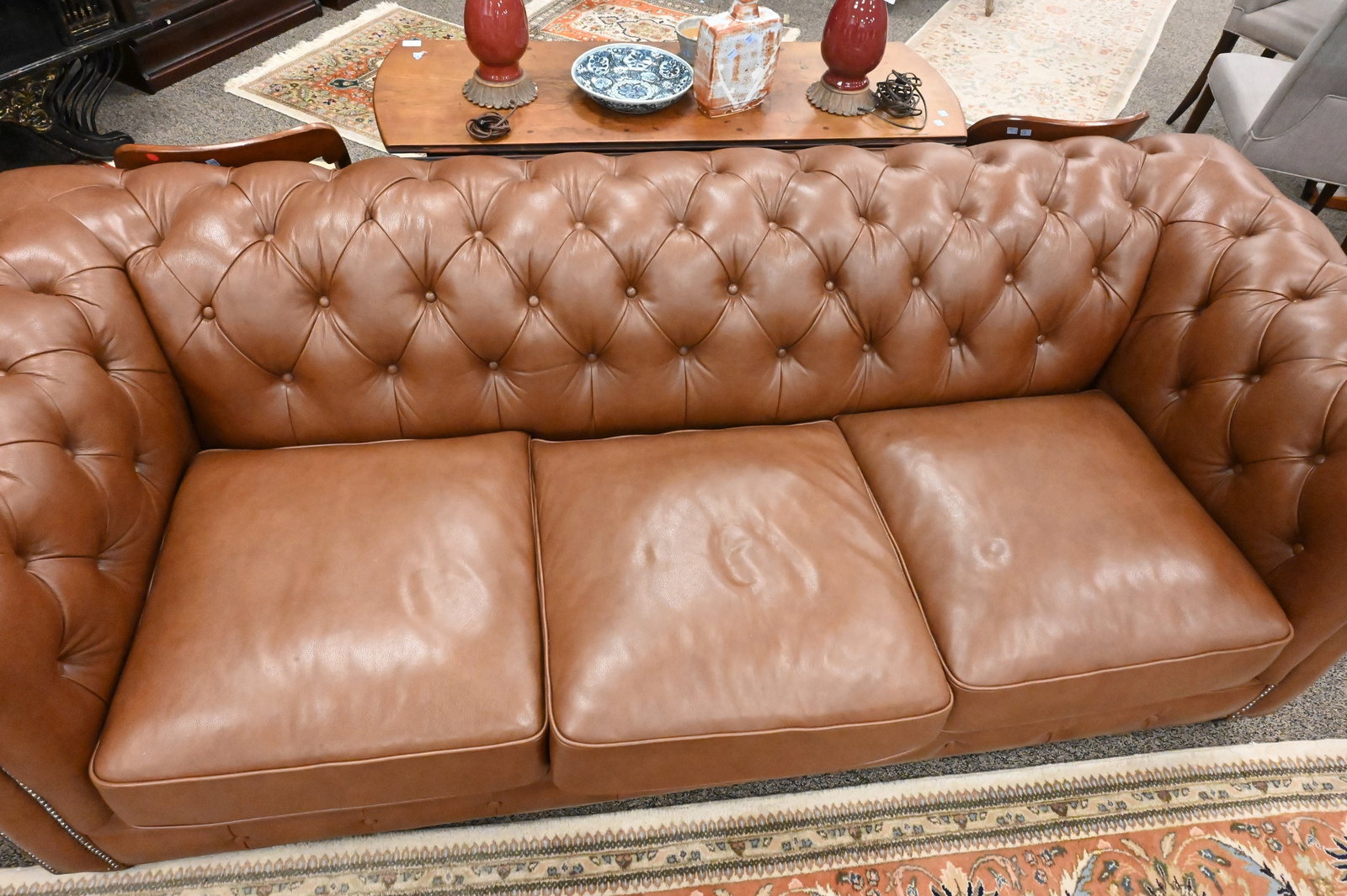 Leather Upholstered Chesterfield Sofa - 3