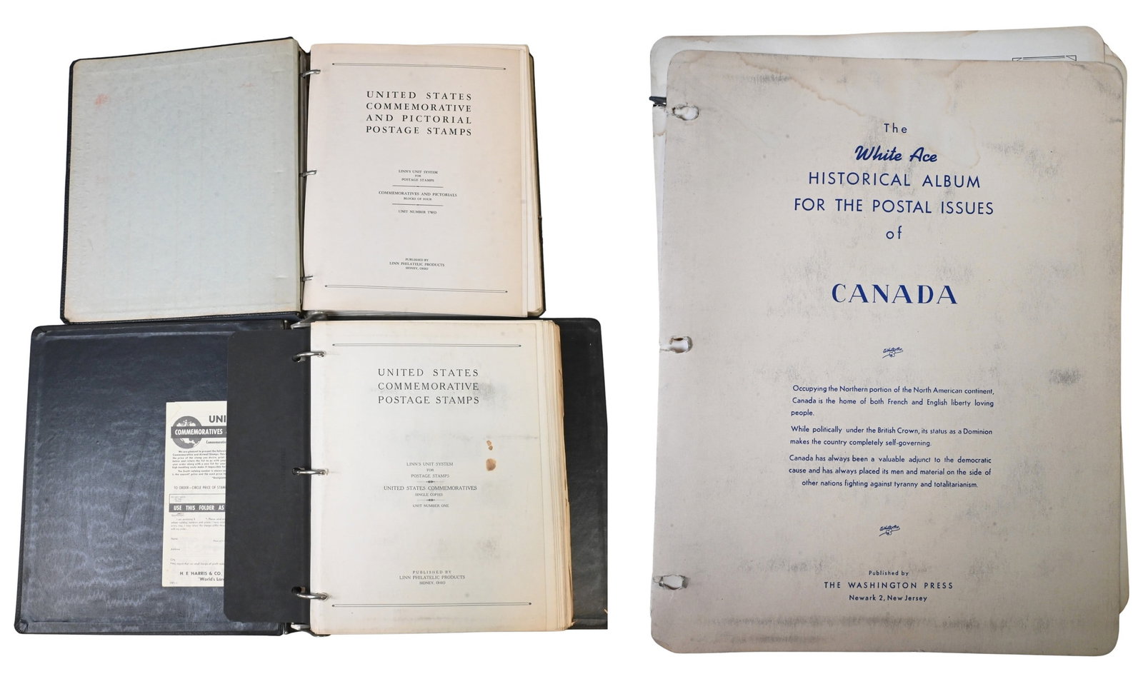 Two United States Linn Philatelic Stamp Albums along with Canadian Stamp Collection: Two United States Linn Philatelic Stamp Albums along with Canadian Stamp Collection containing a broad selection of United States postage stamps from the 19th through mid-20th century to include 1893