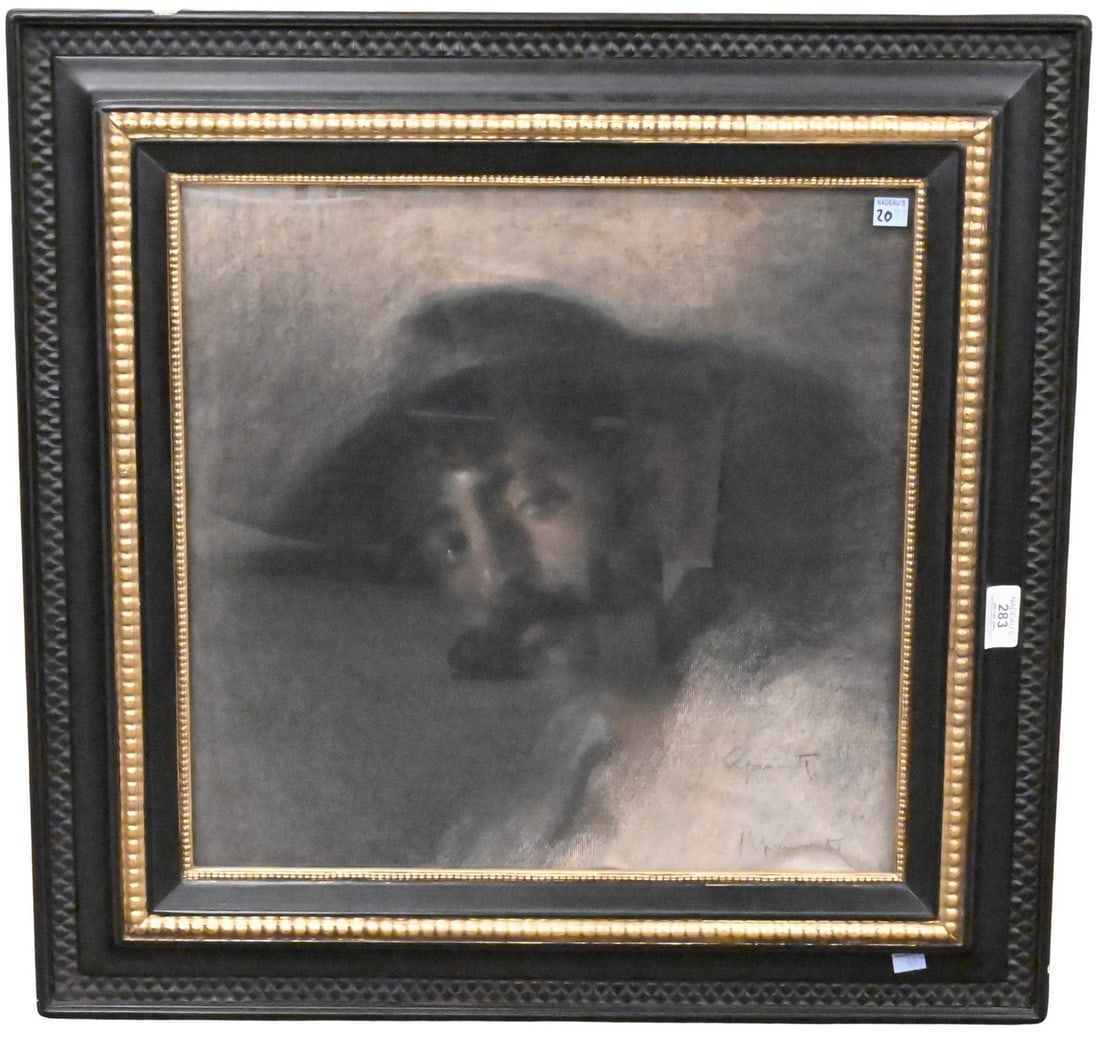 Carlos Pablo Ripamonti (Argentinean, 1874–1968): Carlos Pablo Ripamonti (Argentinean, 1874–1968) Portrait Study of a Spanish Man in Hat and Mustache Pastel and charcoal on laid paper Signed lower right Ripamonti 16 3/4" x 17" sight