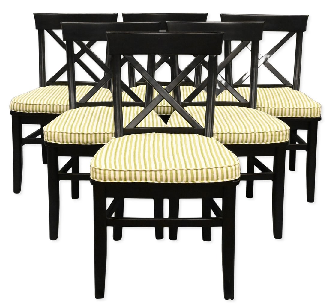 Set of Six Pottery Barn Dining Chairs: Set of Six Pottery Barn Dining Chairs all having detachable seat cushions, retails for height 36 inches, depth 20 inches