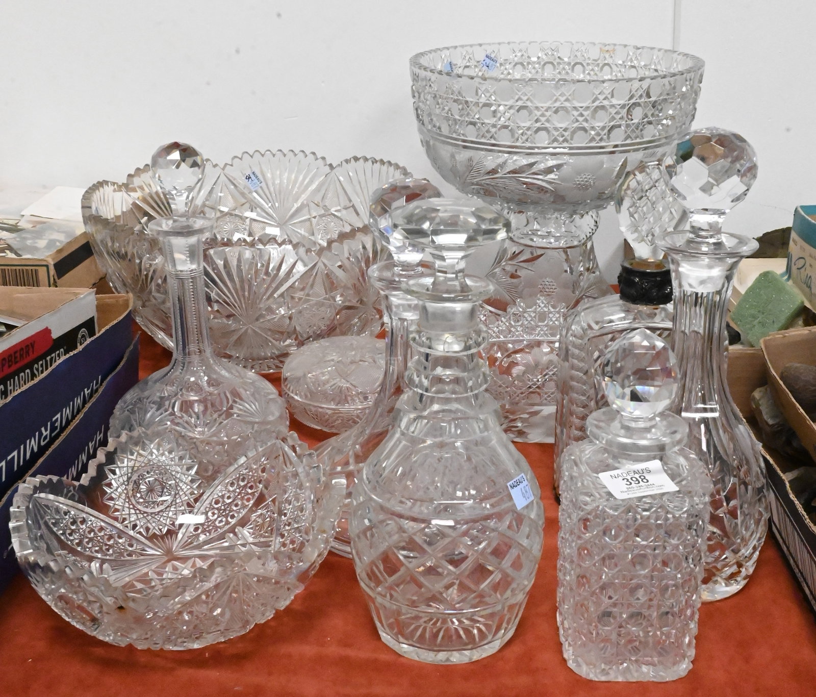Nine Piece Lot of Cut Glass Punch Bowls and Smaller Bowls (1 of 4)