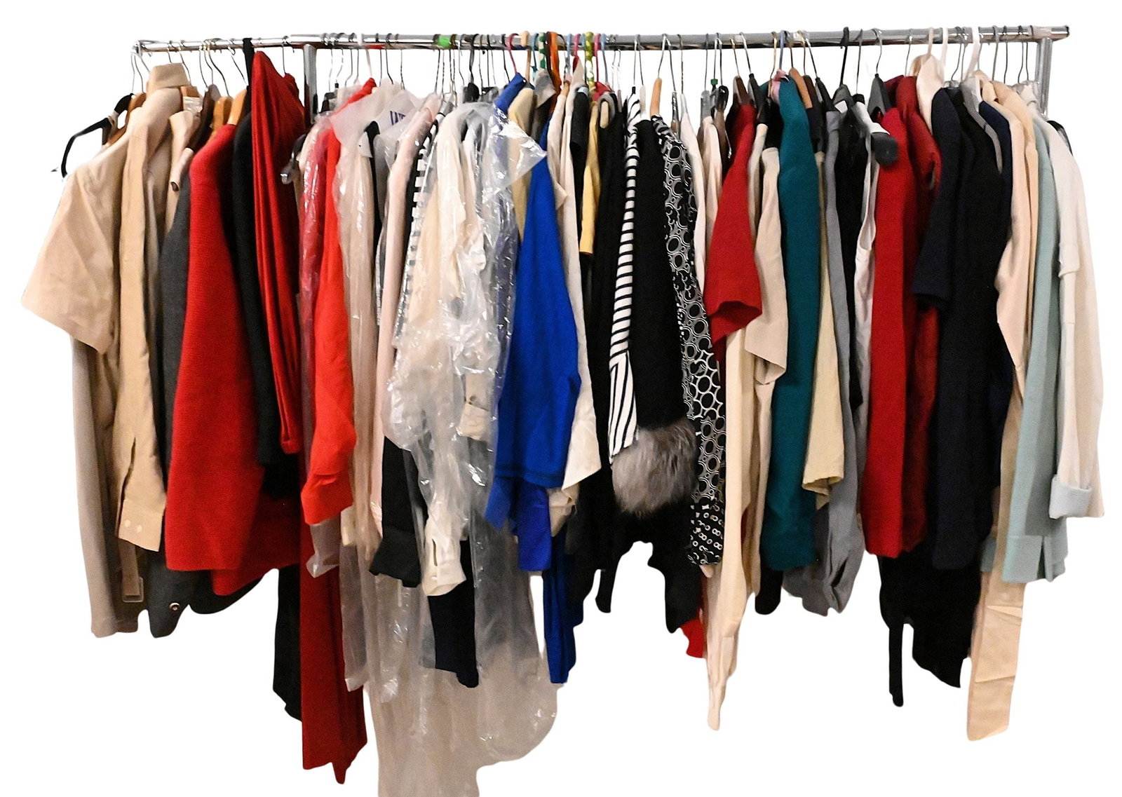 Assorted Group of Approximately 70 Women's Clothes: Assorted Group of Approximately 70 Women's Clothes to include tops, sweaters, and shirts, brands such as: Anne Klein, J-jill, Chicos, Revae, etcetera, sizes ranging from Small to Large