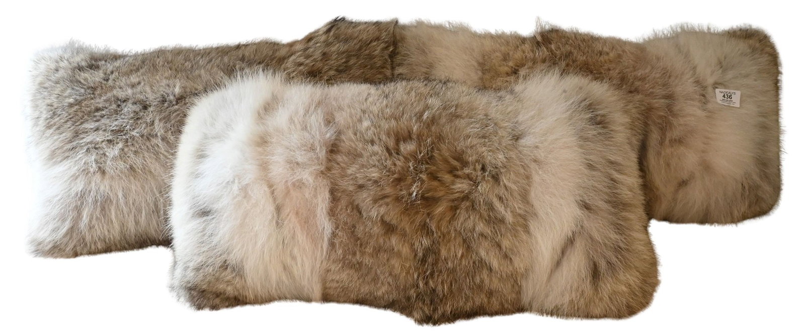 Group of Three Decorative Fur and Velvet Pillows: Group of Three Decorative Fur and Velvet Pillows upholstered in gray and beige velvet and fur, the fur possibly coyote