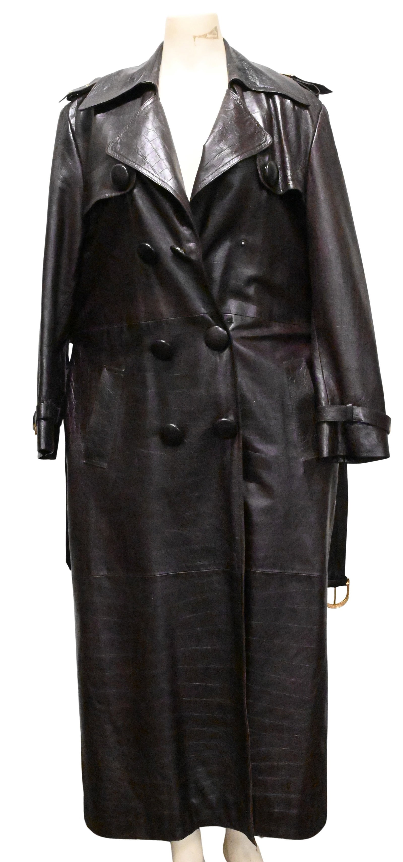Christian Dior Women's Double Breasted Brown Leather Full Length Trench Coat: Christian Dior Women's Double Breasted Brown Leather Full Length Trench Coat size EU38, US6
