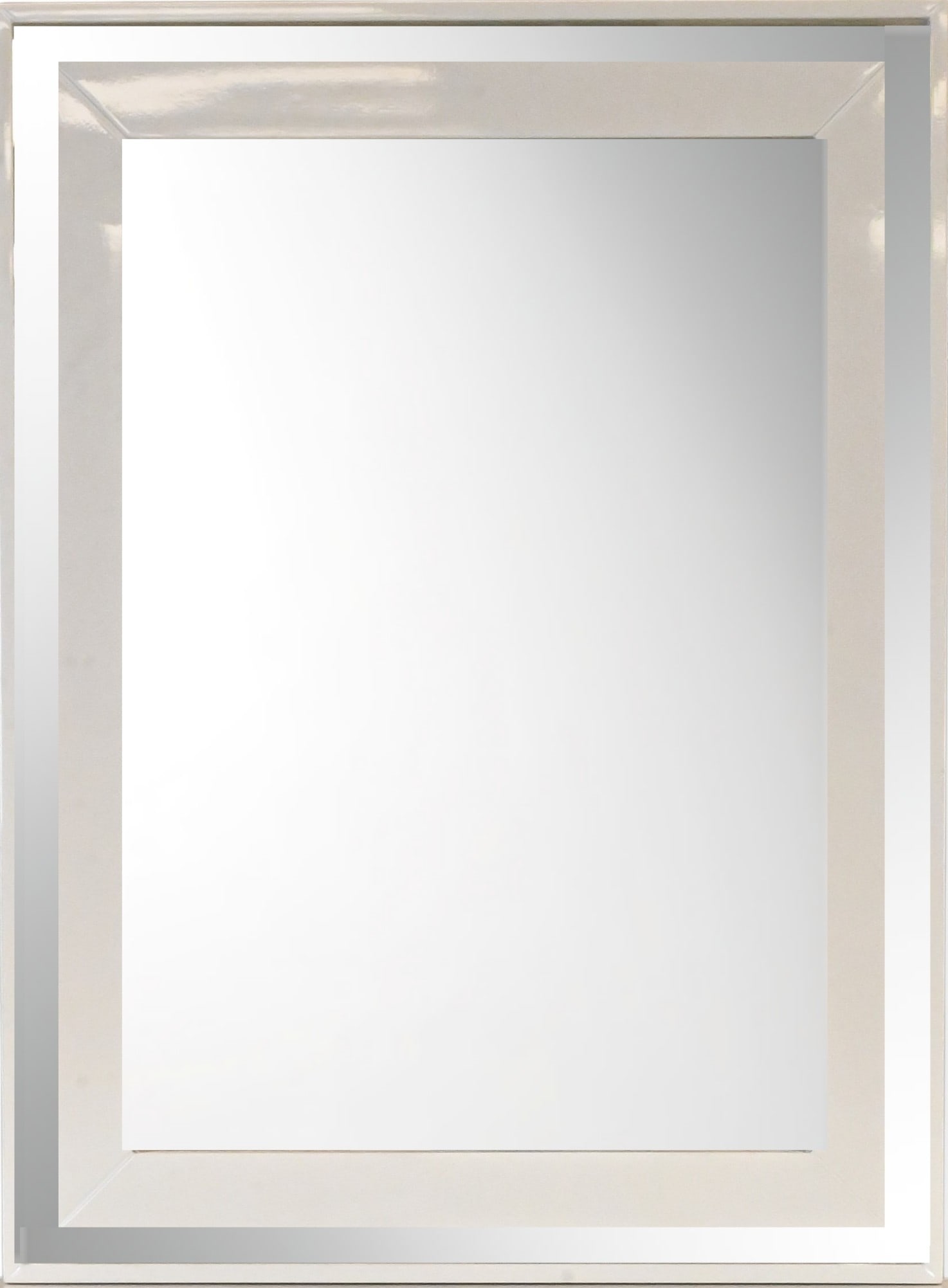 Contemporary White Lacquer Mirror: Contemporary White Lacquer Mirror having outer mirror border height 39 1/2 inches, length 29 1/2 inches