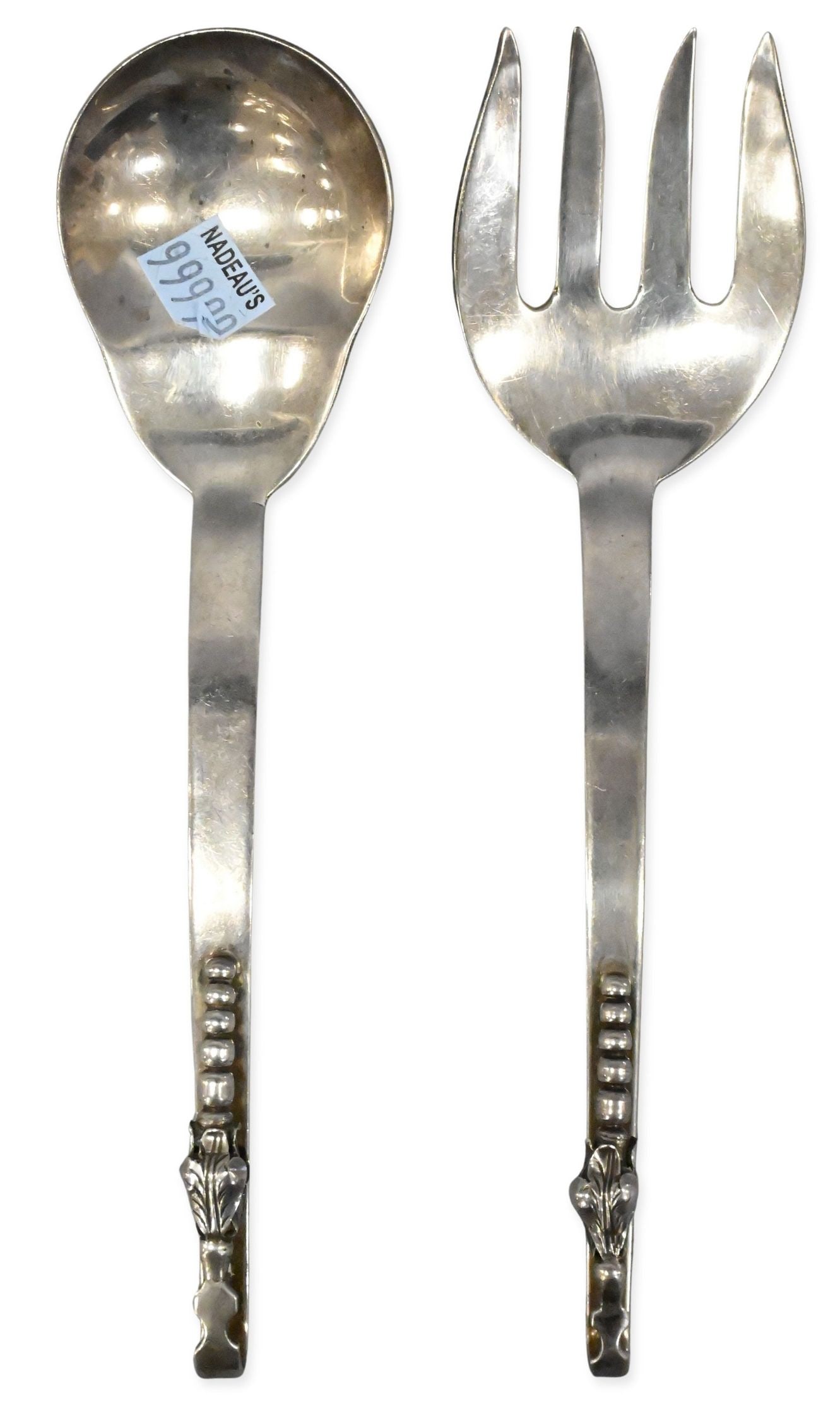 F. Ramirez Mexican Sterling Silver Blossom Salad Set: F. Ramirez Mexican Sterling Silver Blossom Salad Set to include fork and spoon longest 8 1/2 inches total weight 5.7 troy ounces