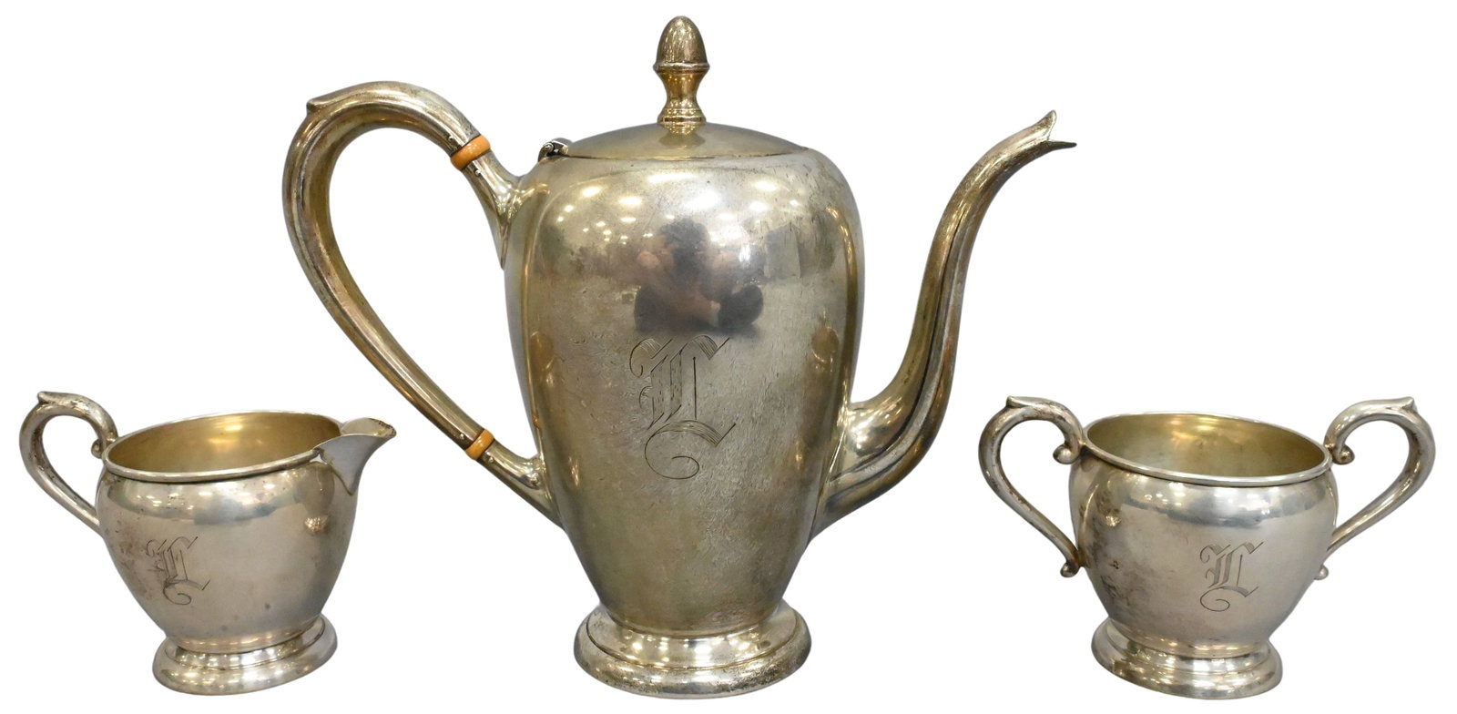 Three Piece P.S.C.U. Sterling Silver Tea Set (1 of 3)