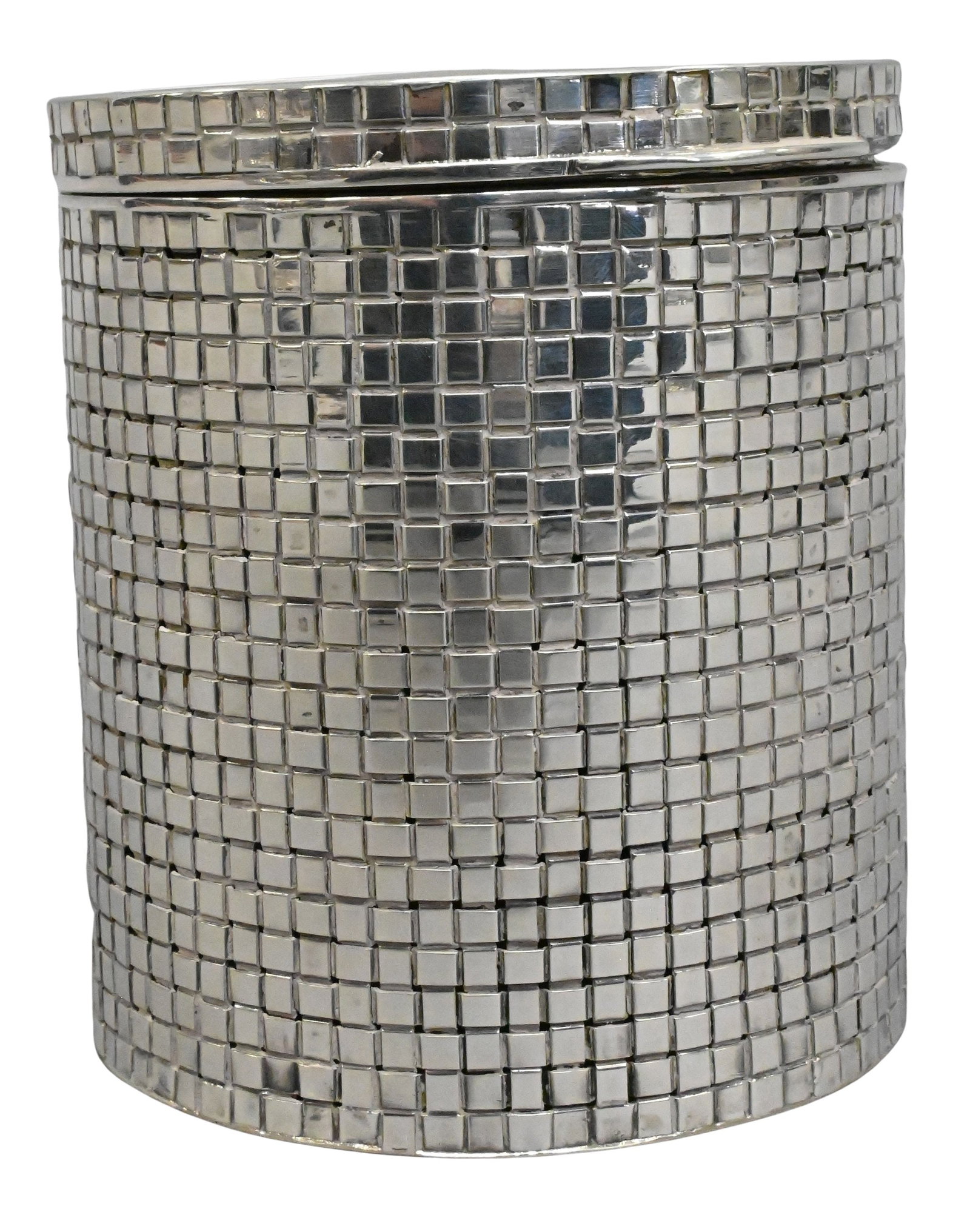 Italian Sterling Silver Woven Cylinder Box: Italian Sterling Silver Woven Cylinder Box height 4 inches, 9.5 troy ounces