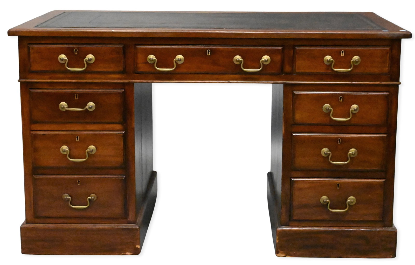 George III Mahogany Desk: George III Mahogany Desk in three parts having tooled leather top height 29 inches, top 28" x 48"
