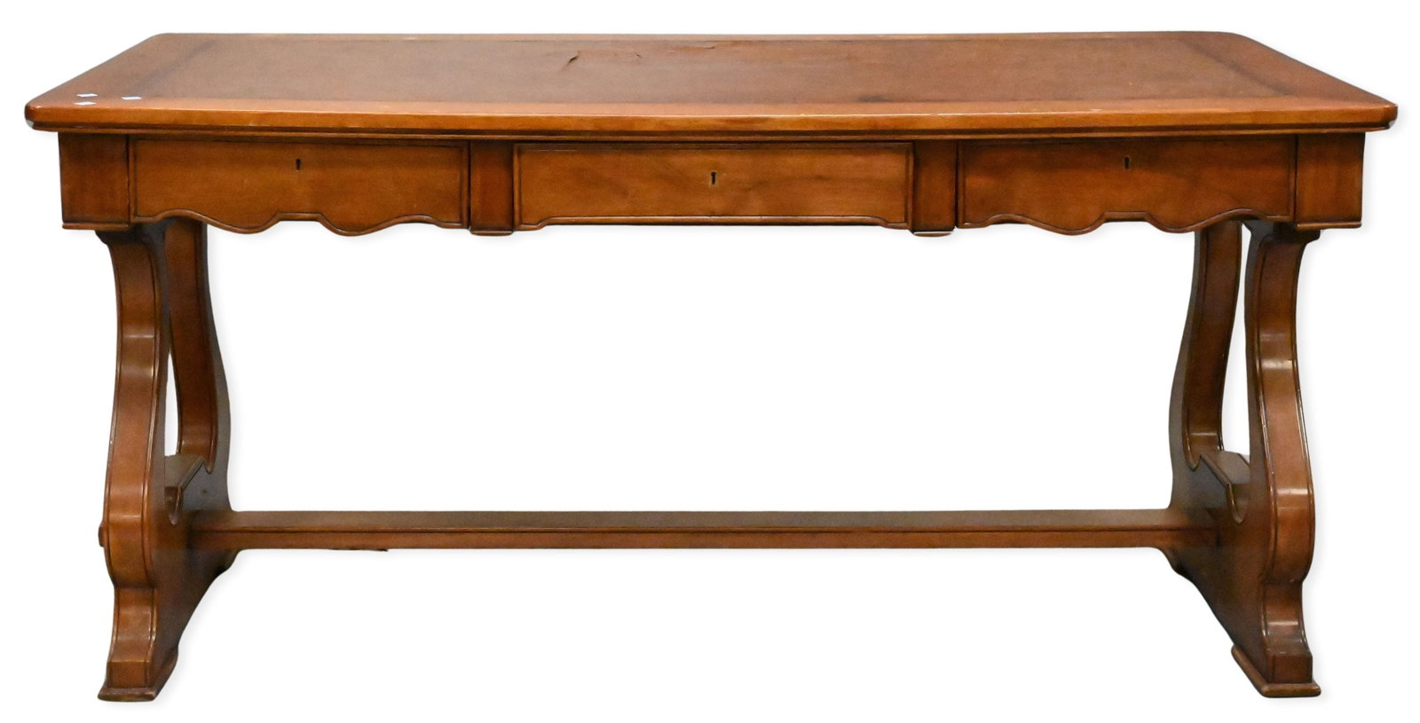 Mahogany Leather Top Writing Table: Mahogany Leather Top Writing Table with three drawers height 30 1/2 inches, top 31 1/2" x 63"