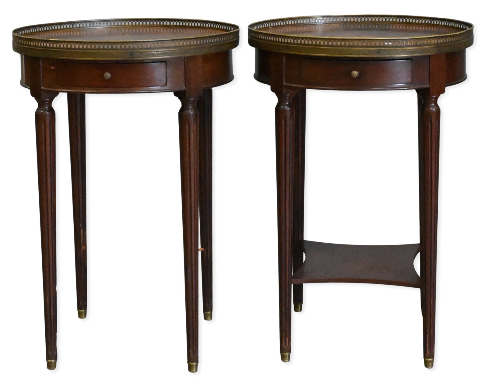Pair of Louis XVI Style Mahogany and Brass Mounted Gueridon Tables (1 of 6)