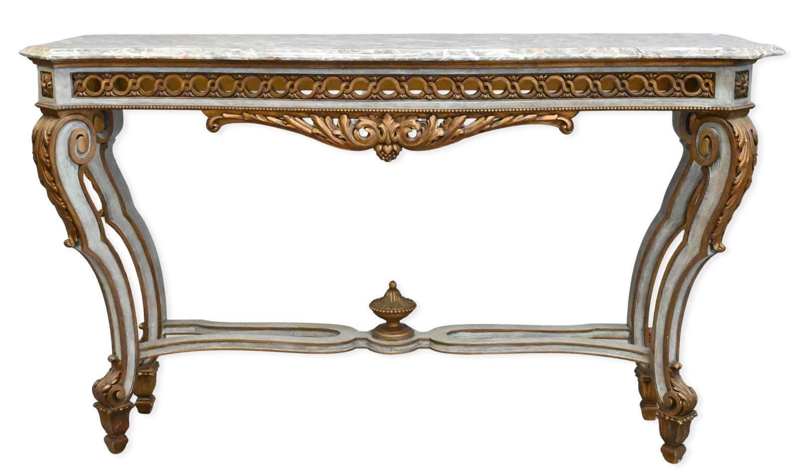 Louis XVI Style Parcel Gilt and Painted Marble Top Console Table (1 of 5)