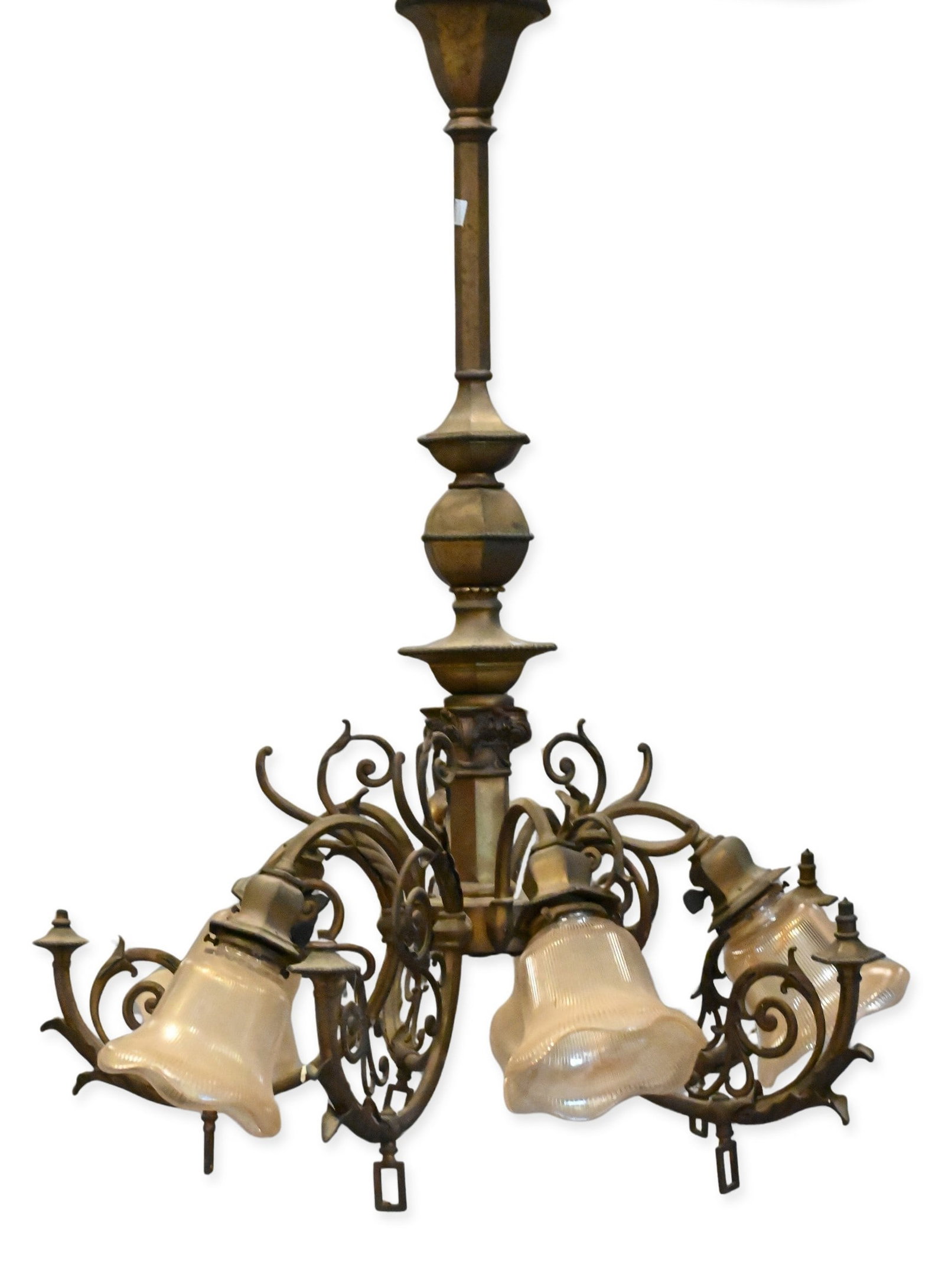 Bradley & Hubbard Ten-Light Holophane Transitional Chandelier (1 of 5)