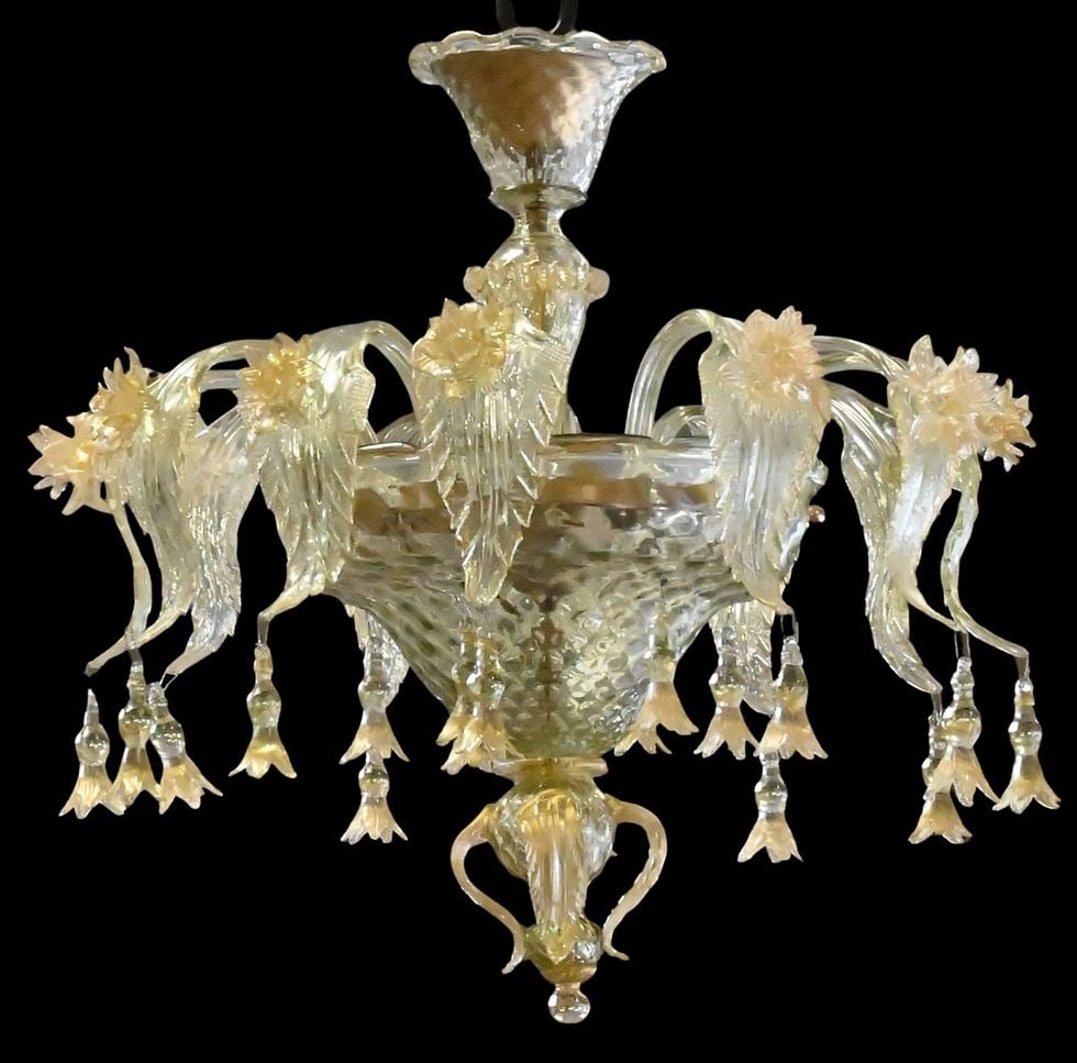 Murano Glass Chandelier: Murano Glass Chandelier having floral foliage details height 25 inches