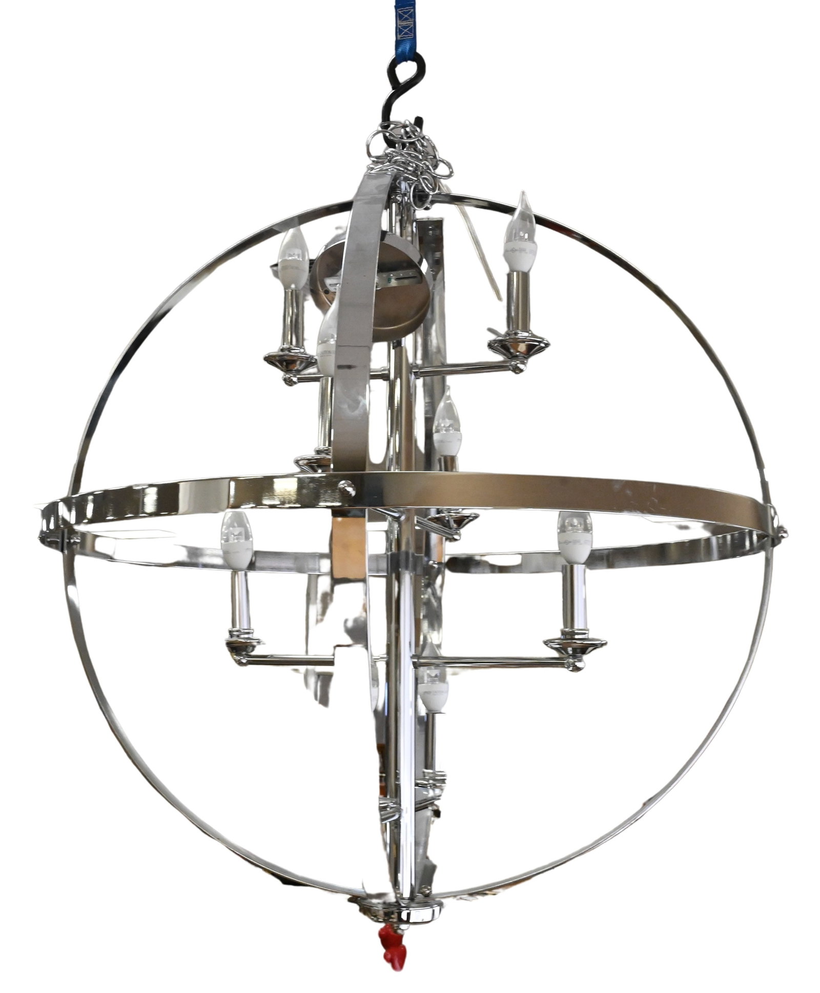 Chrome Sphere Form Eight Light Hanging Light: Chrome Sphere Form Eight Light Hanging Light height 34 inches, depth 30 inches