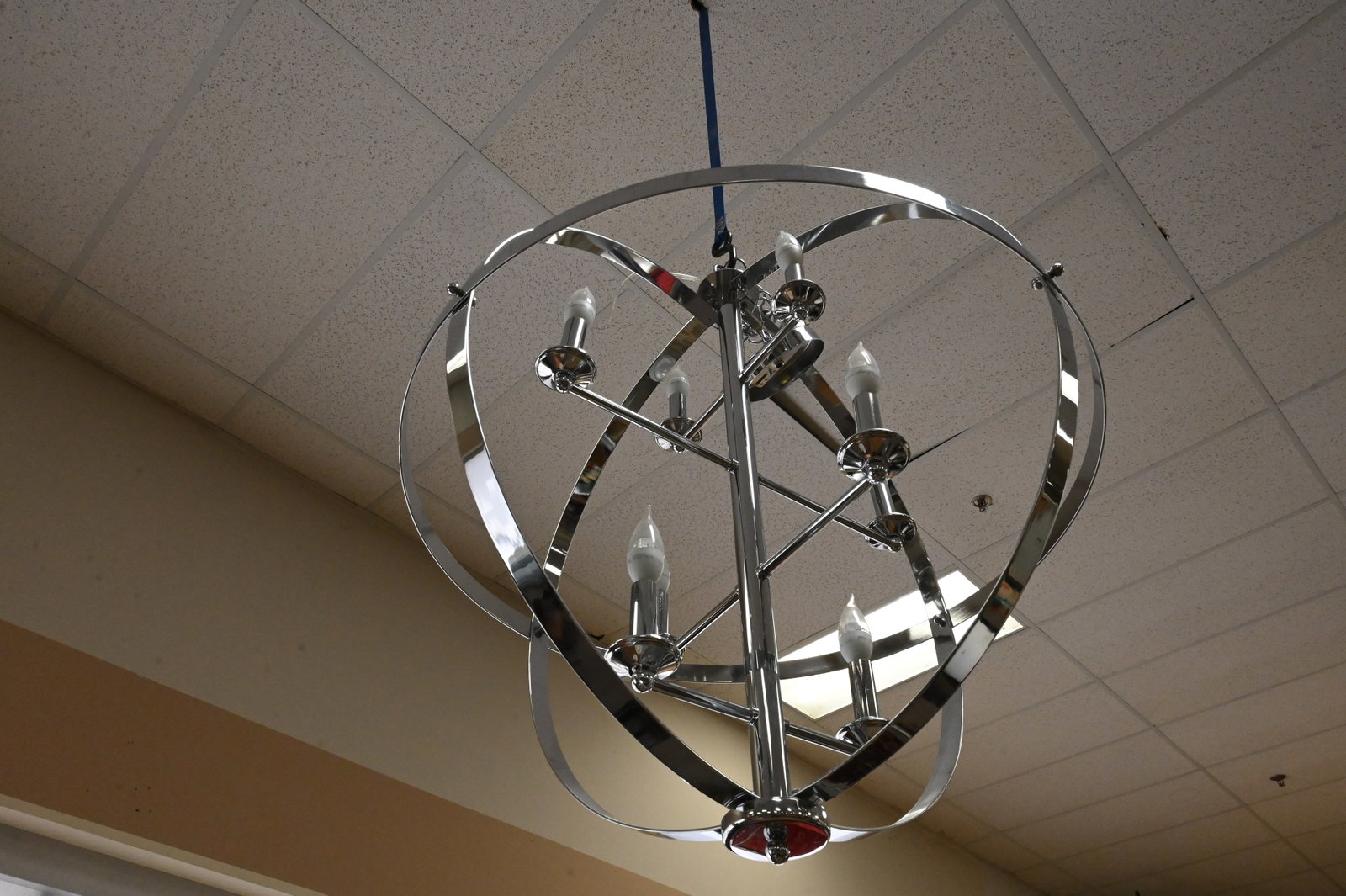 Chrome Sphere Form Eight Light Hanging Light - 3