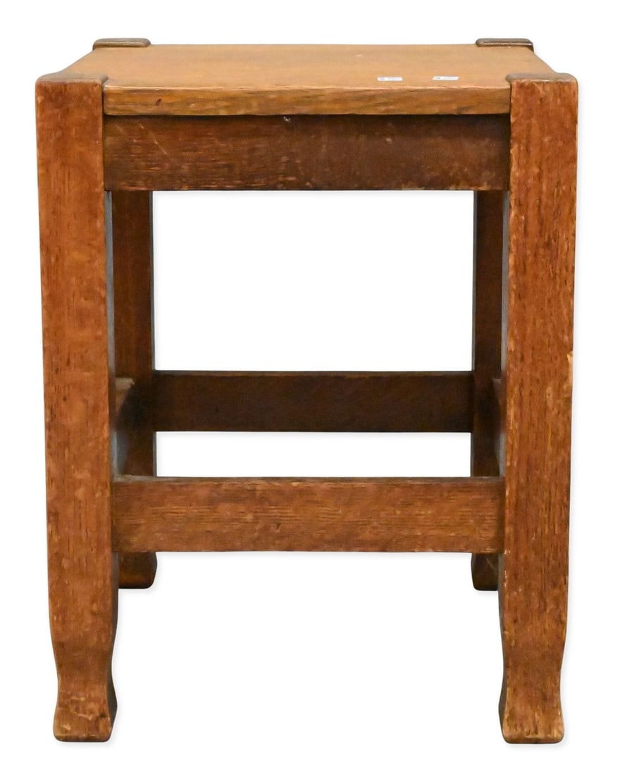 Stickley Mission Oak Stool: Stickley Mission Oak Stool marked Stickley Brothers to underside height 18 inches, top 14" x 14" Provenance: From an Avon, Connecticut Estate