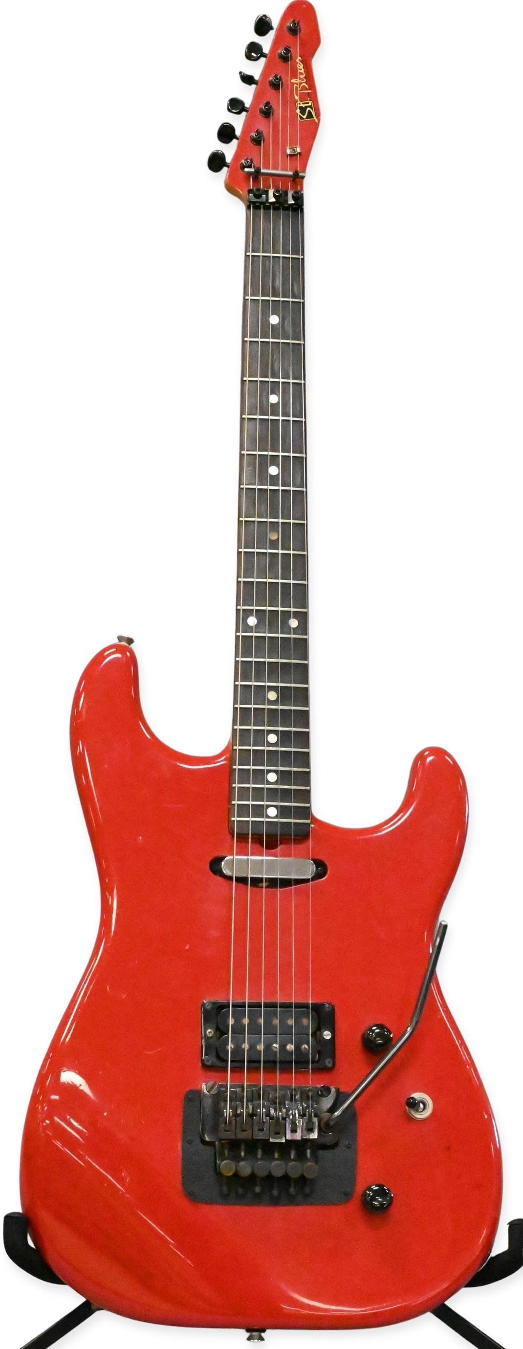 1980's St. Blues Electric Guitar: 1980's St. Blues Electric Guitar having red finish, serial number 03023. Along with soft case