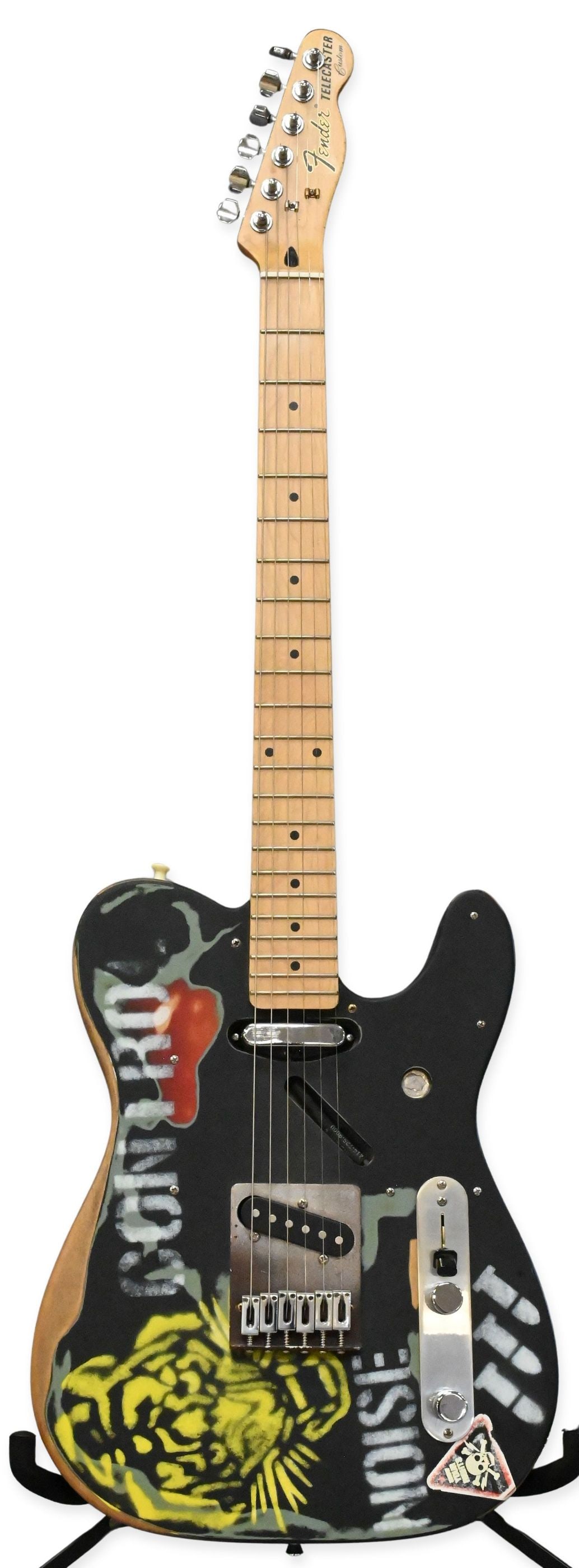 Fender Custom Telecaster Electric Guitar: Fender Custom Telecaster Electric Guitar in the style of Joe Strummer of the Clash. Along with soft case