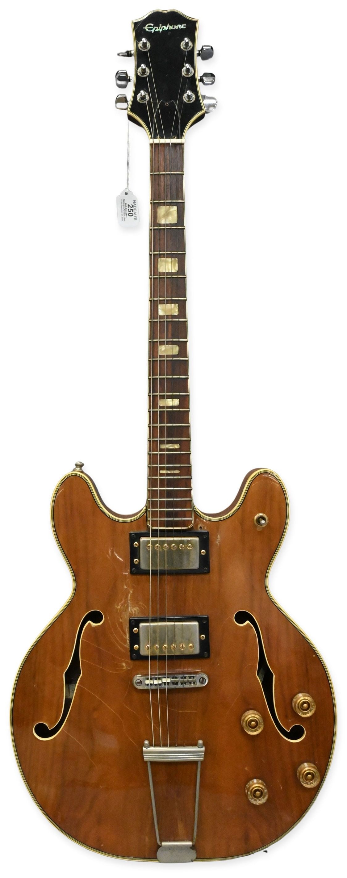 Epiphone Casino Electric Semi-Hollow Body Guitar: Epiphone Casino Electric Semi-Hollow Body Guitar Made in Japan, serial number on neck 941765, partial serial number on label. Along with hard case