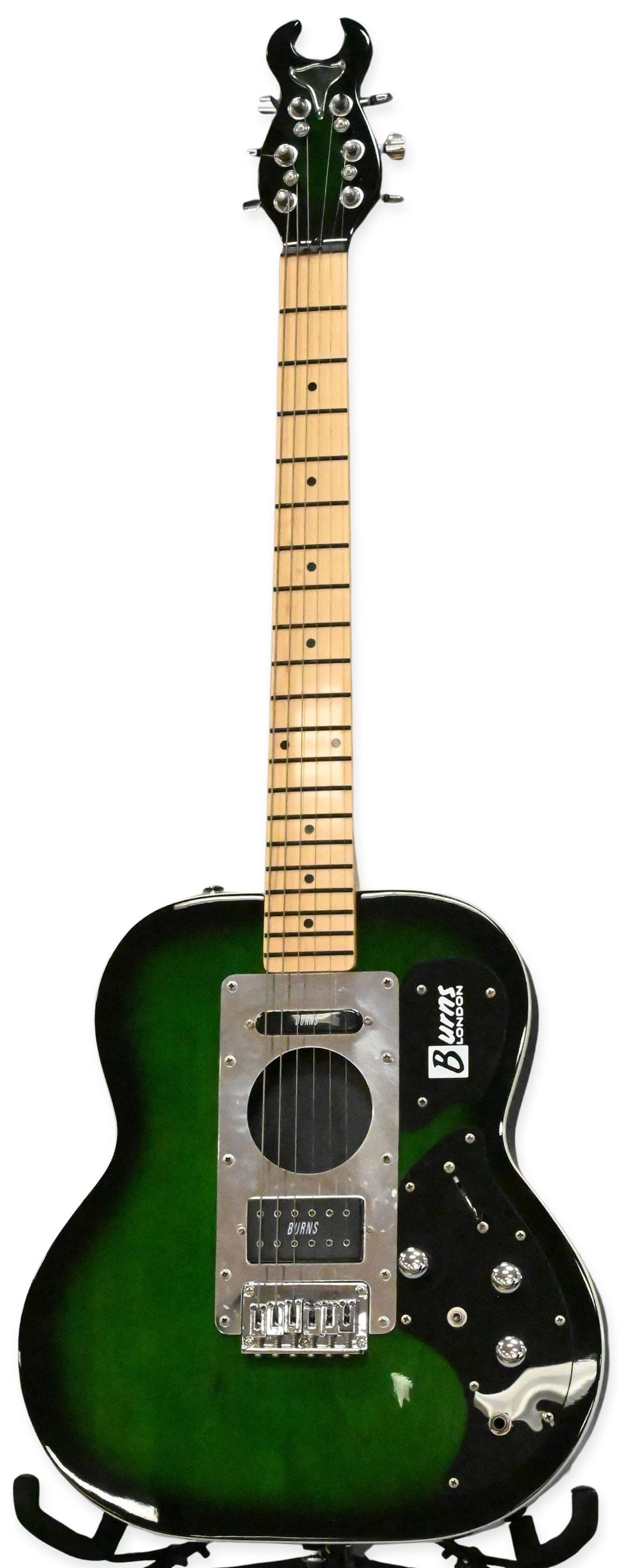 Late 1990's Burns Steer Club Series Electric Guitar: Late 1990's Burns Steer Club Series Electric Guitar semi-hollow, having green and black finish, serial number 0203140. Along with original hard case