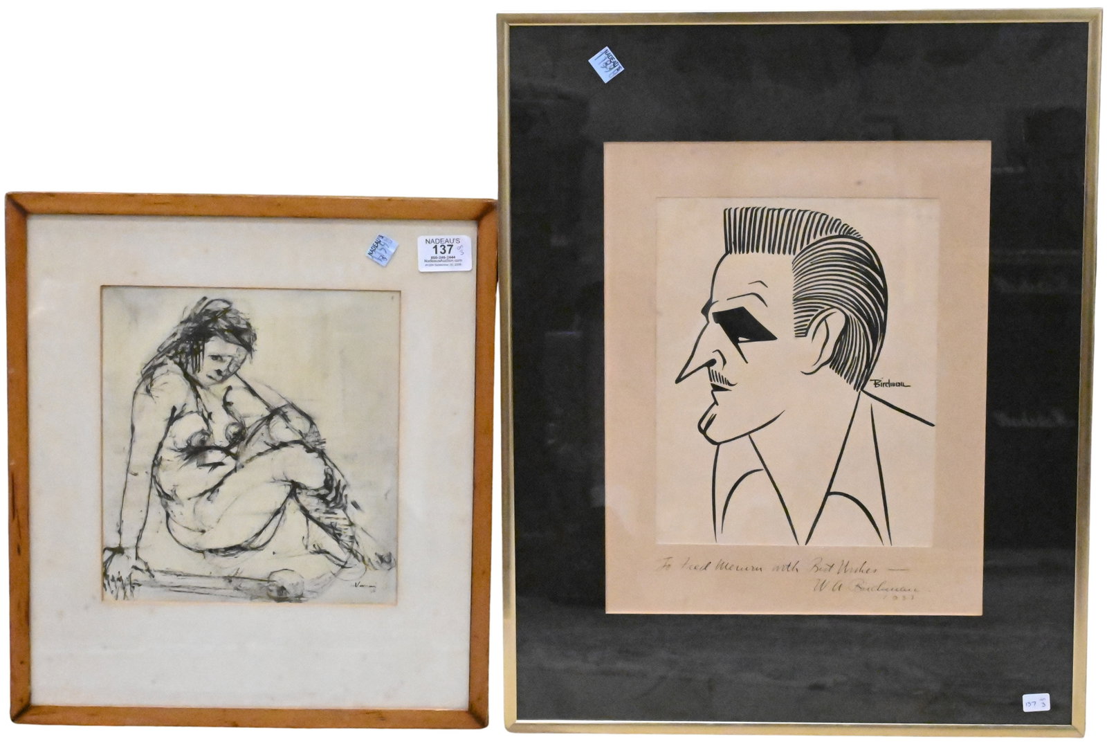 Three Framed Mid Century Portraits: Three Framed Mid Century Portraits to include Marcello Muccini (Italian, 1926-1978) Seated Female Nude, 1946 Charcoal and ink on paper depicting a seated female nude. Signed lower right Muccini and da