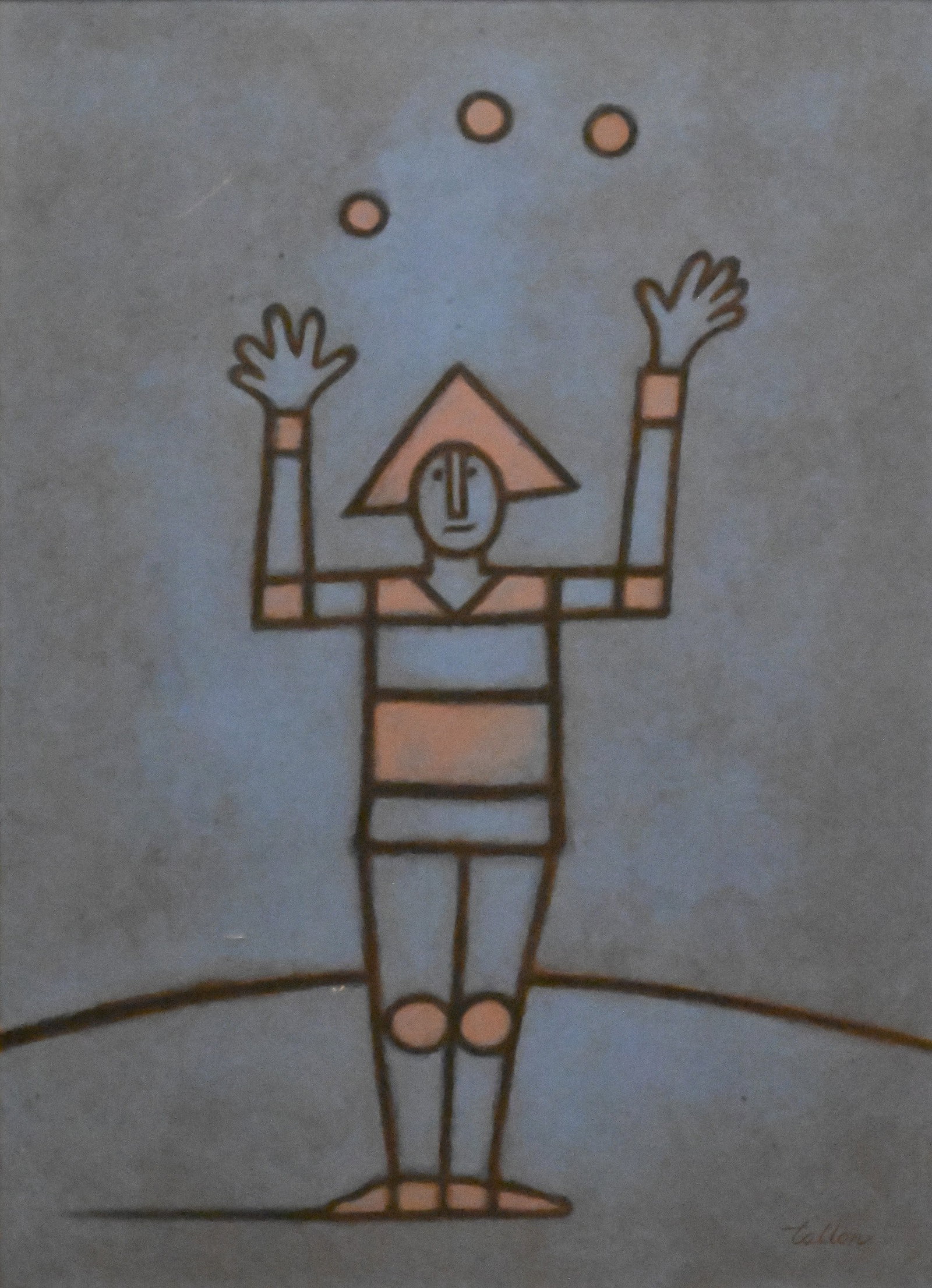 Robert Tallon (American, 1932-2015): Robert Tallon (American, 1932-2015) "The Blue Clown," 1976 Acrylic on canvas depicting a stylized clown figure against a blue ground Signed lower right, Tallon, titled and inscribed verso 50" x 36"