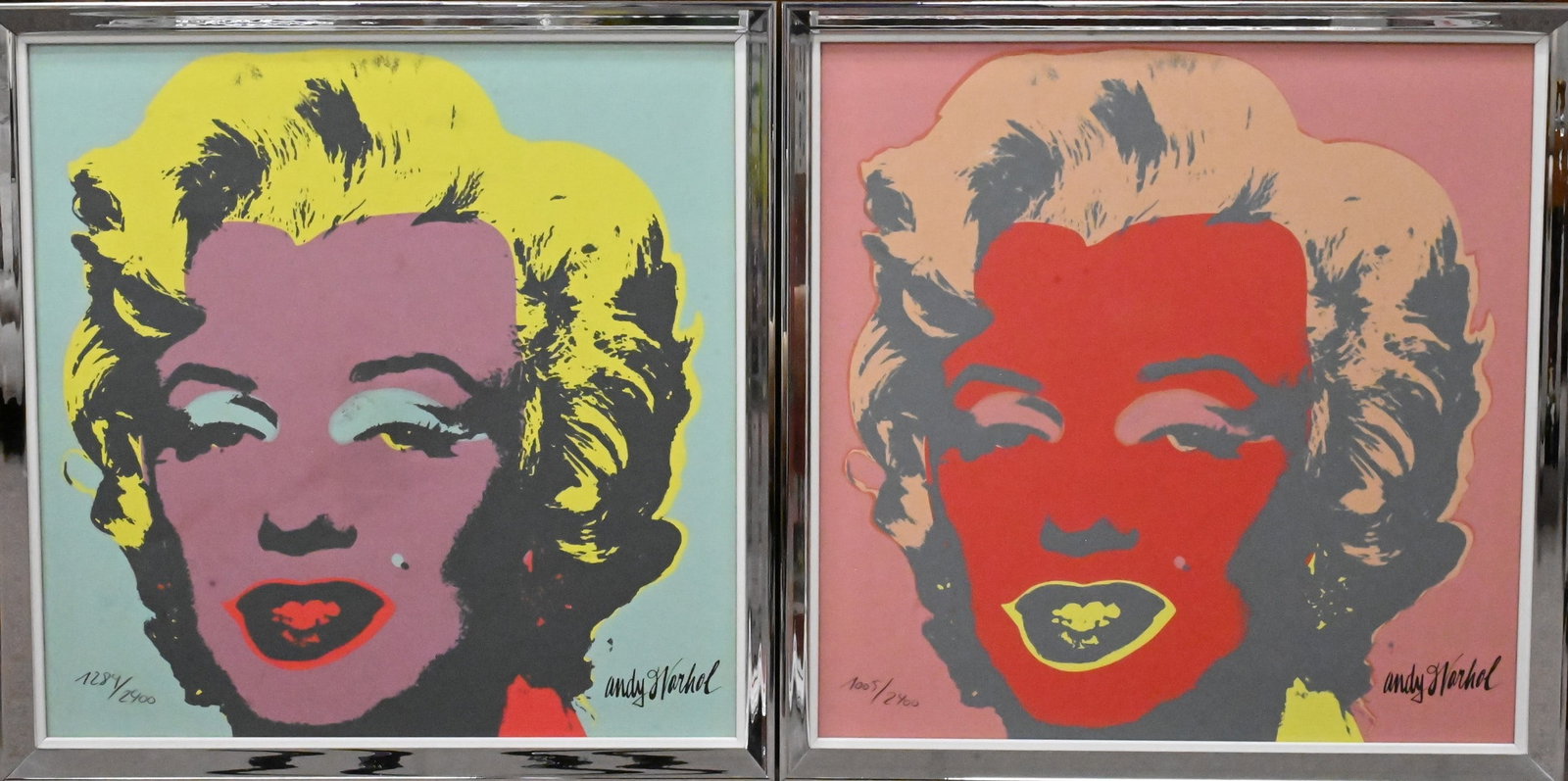Three: Andy Warhol (American, 1928-1987) Marilyn Monroe Prints: Three: Andy Warhol (American, 1928-1987) Marilyn Monroe Prints "Red Marilyn Monroe," edition 1005/2400 "Green Marilyn Monroe," edition 1005/2400 "Turquoise, Yellow and Red Marilyn Monroe," edition