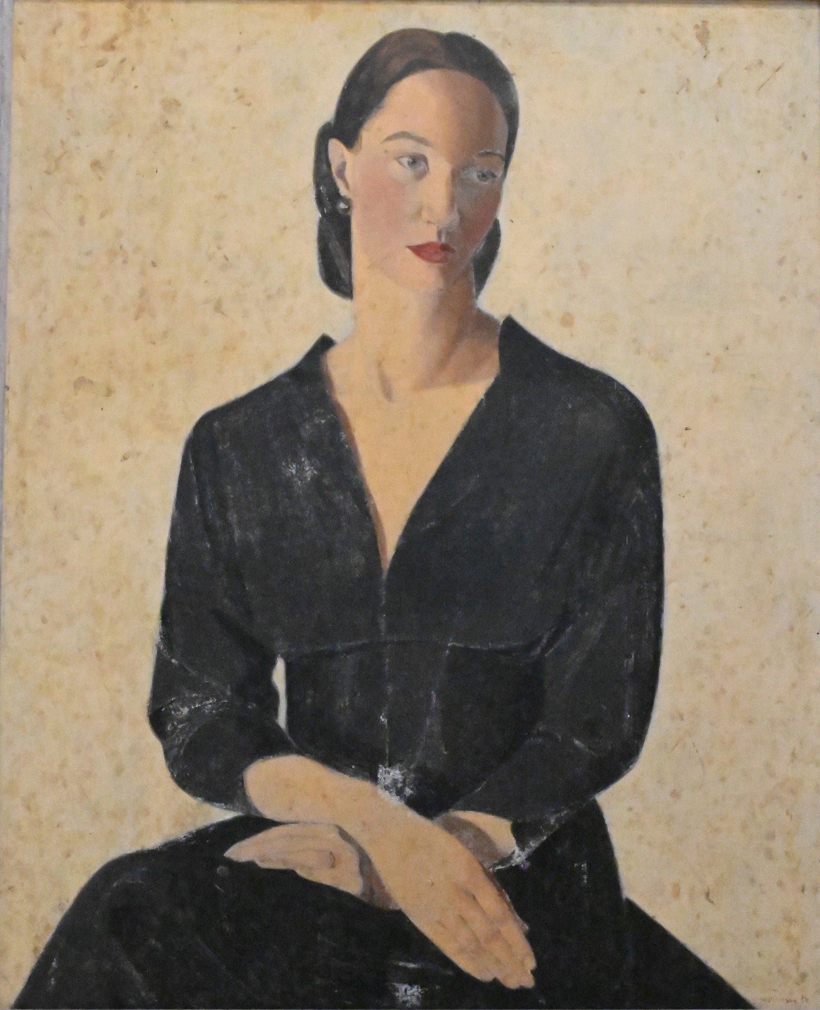 Boris Alekseevich Mestchersky (Russian/French, 1889-1957): Boris Alekseevich Mestchersky (Russian/French, 1889-1957) "Portrait of a Woman," 1950 Oil on panel Signed and dated lower right Mestchersky '50 32" x 26" panel Provenance: RoGallery, Long Island