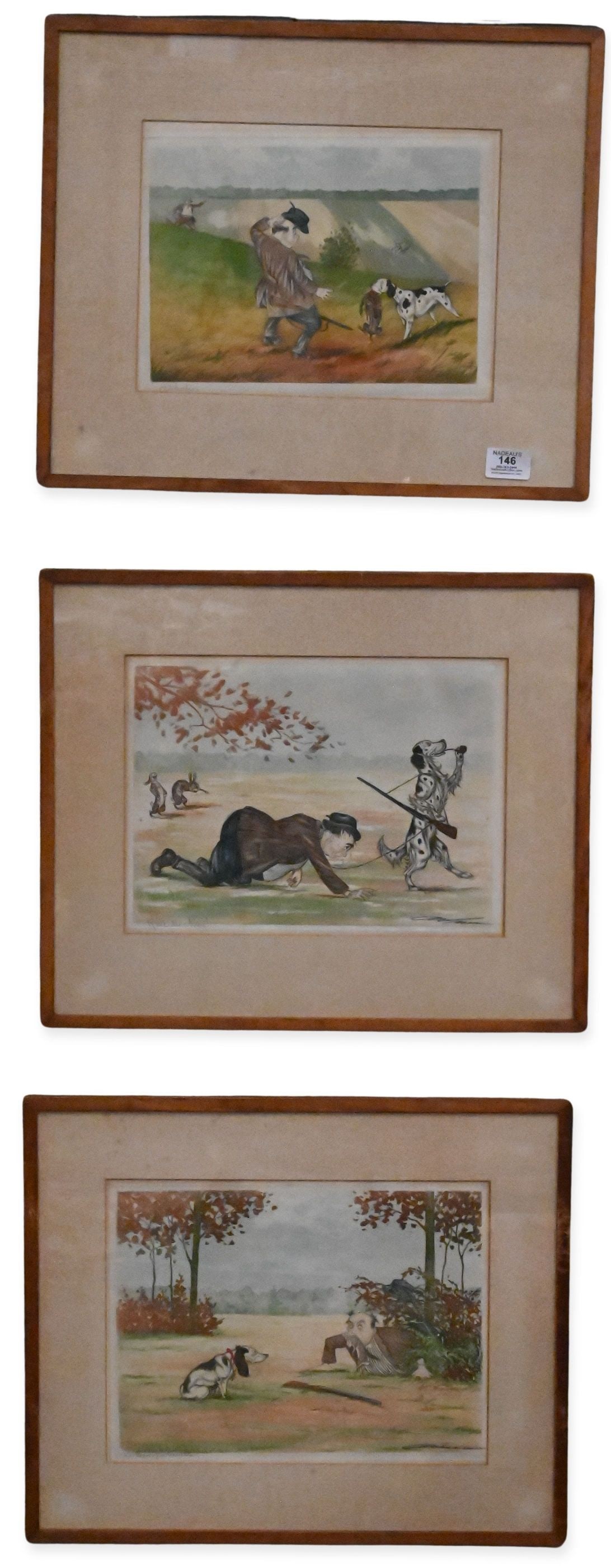 Four: Boris O'Klein (Russian/French, 1893-1985): Four: Boris O'Klein (Russian/French, 1893-1985) "Reve du Chien!" (A Dog's Dream), "La Lecon Paternelle" (The Father's Lesson) "Le Chien Qui Ne Rapporte Pas" (The Dog That Does Not Retrieve) "Apporte!"
