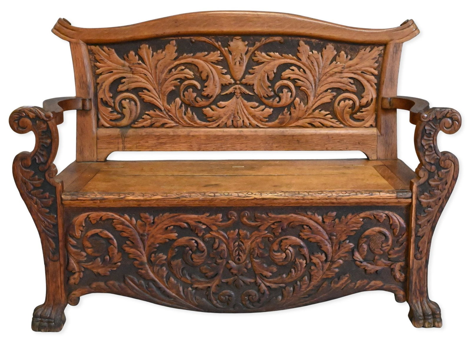 Victorian Oak Heavily Carved Bench (1 of 6)