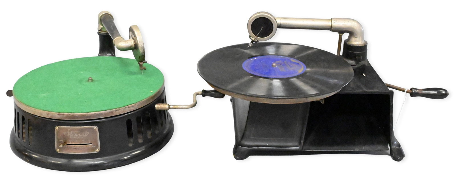 Two Disc Phonographs: Two Disc Phonographs to include a Vanophone and stewart diameter 10 inches, length 12 inches