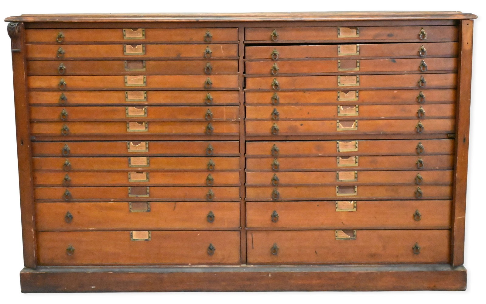 Large Walnut Drafting / Flat File Cabinet: Large Walnut Drafting / Flat File Cabinet having 26 drawers top as is height 41 inches, top 22" x 66 1/2"