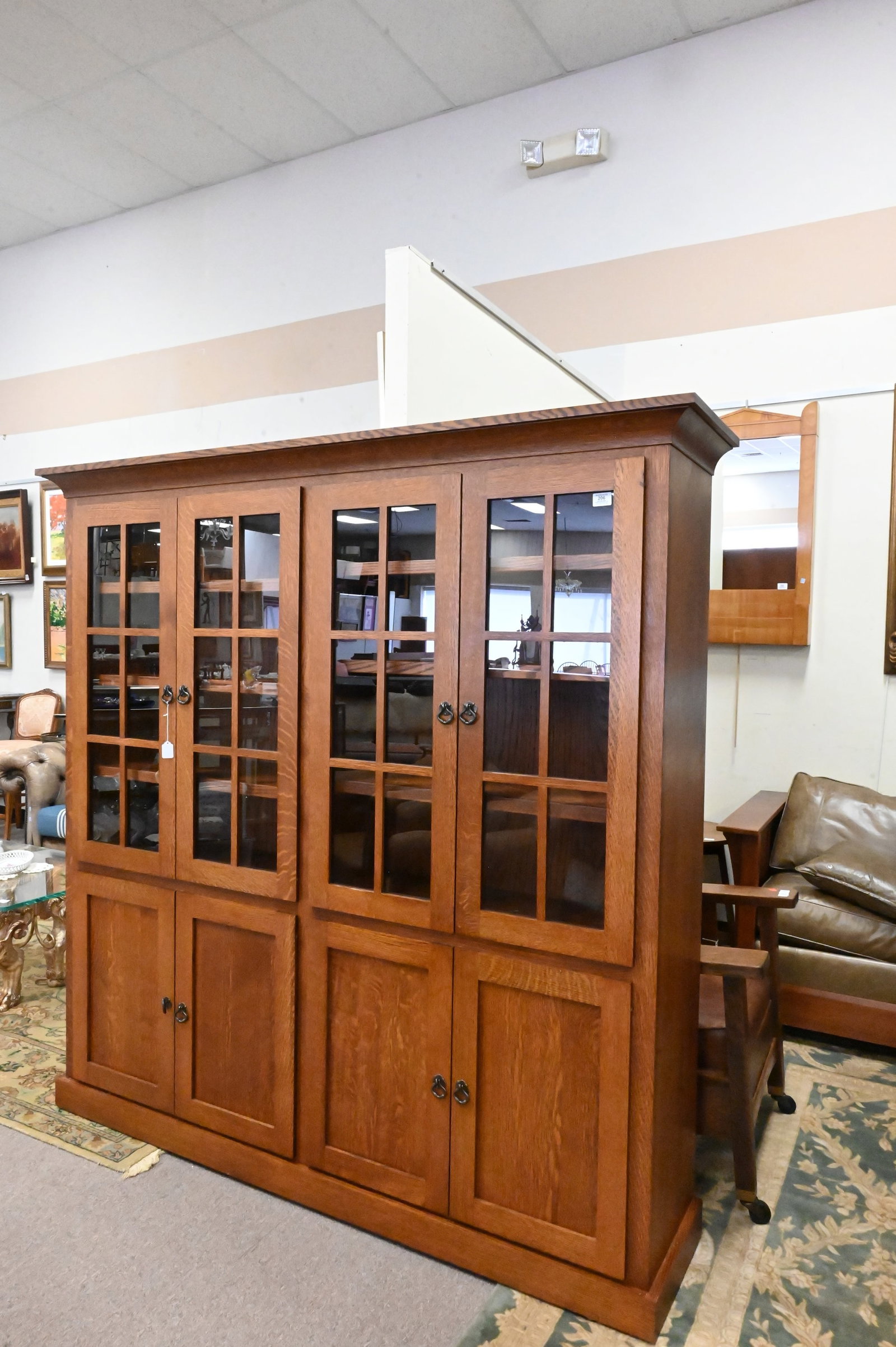 Mission Oak Style Double Bookcase - 2