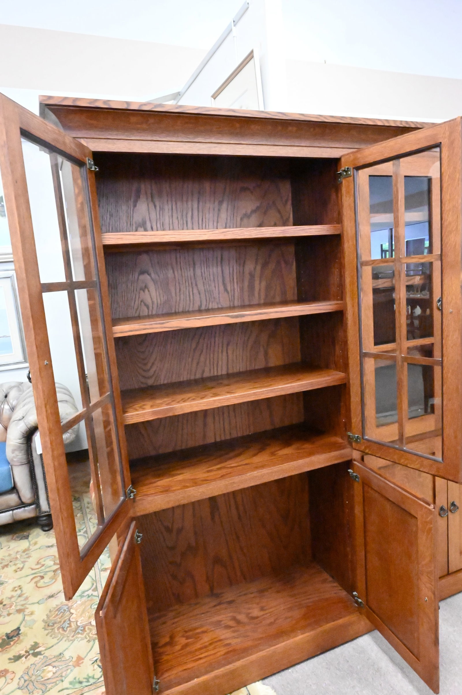 Mission Oak Style Double Bookcase - 4
